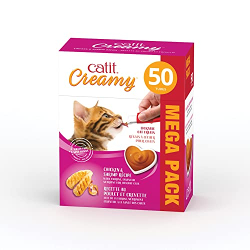 Cat Treat Catit, Cremoso Y Lamible, Pollo Y Camarones, Paquete De 50 - Venta Internacional.