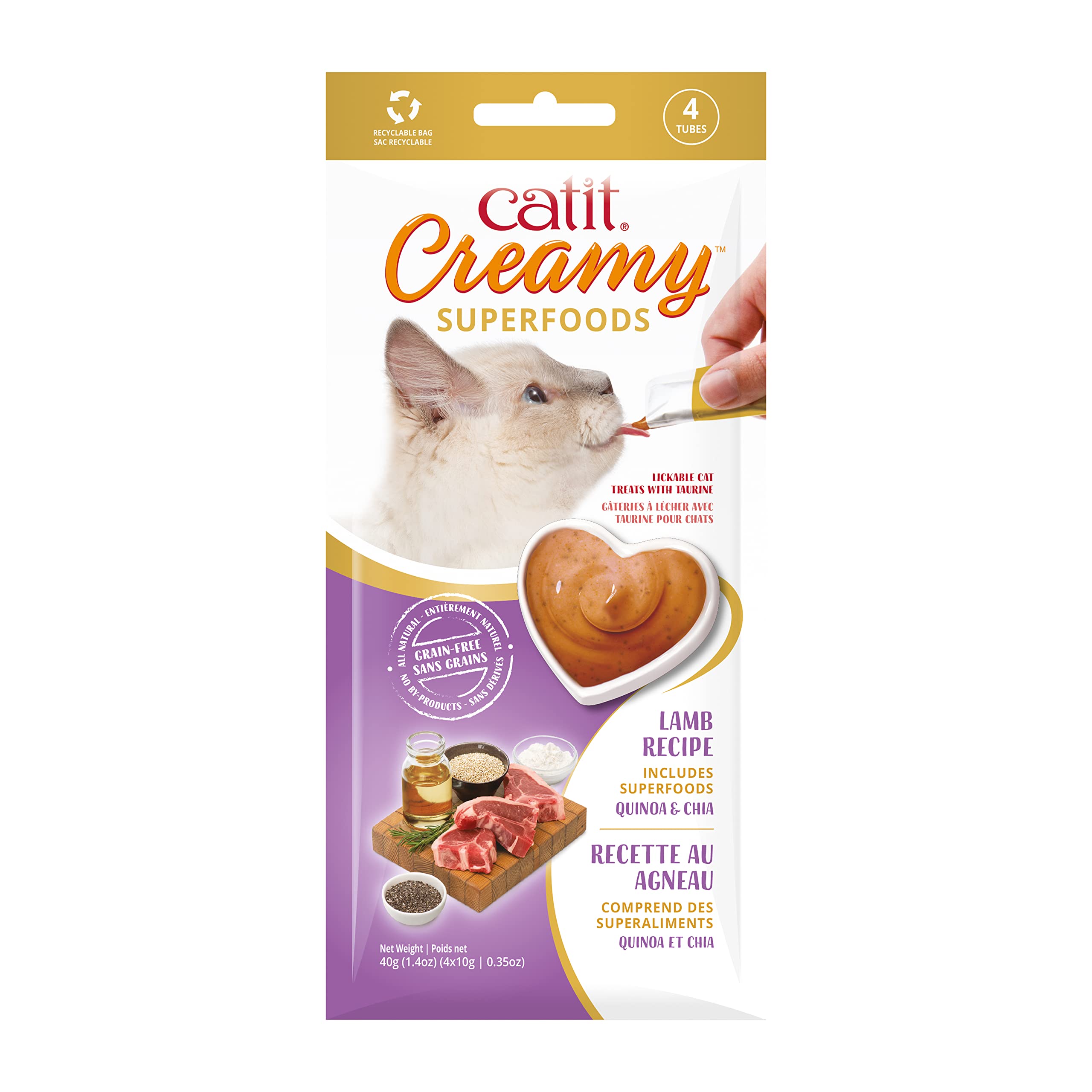 Cat Treat Catit, Superalimento Cremoso, Para Lamer, Cordero Con Quinua Y Chía - Venta Internacional.