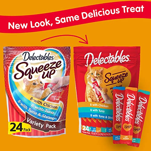 Foto 3 pulgar | Cat Treats Hartz Delectables Squeeze Up, Atún Y Camarones, 24 X 14 G - Venta Internacional.