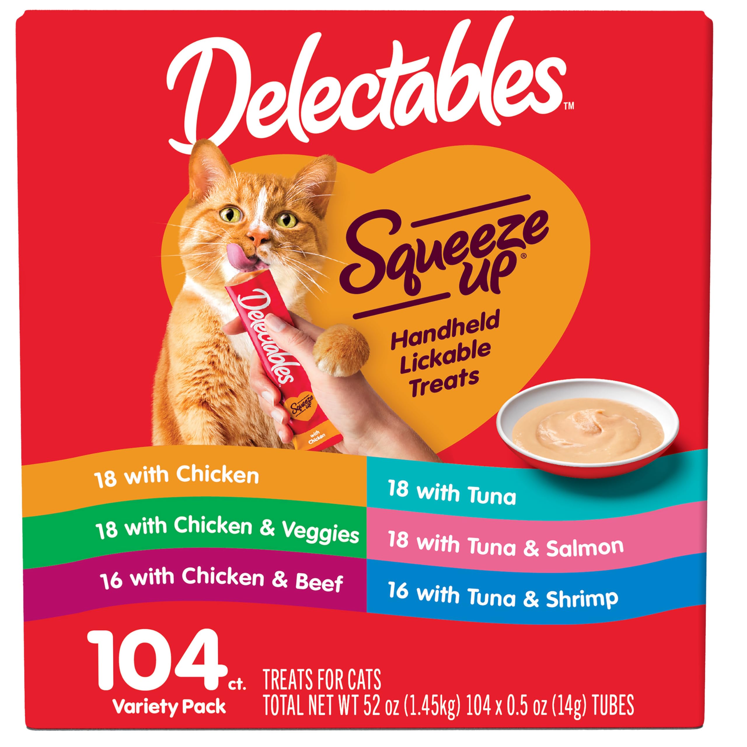 Foto 2 pulgar | Cat Treats Hartz Delectables Squeeze Up, Paquete Variado De 104 X 15 Ml - Venta Internacional.