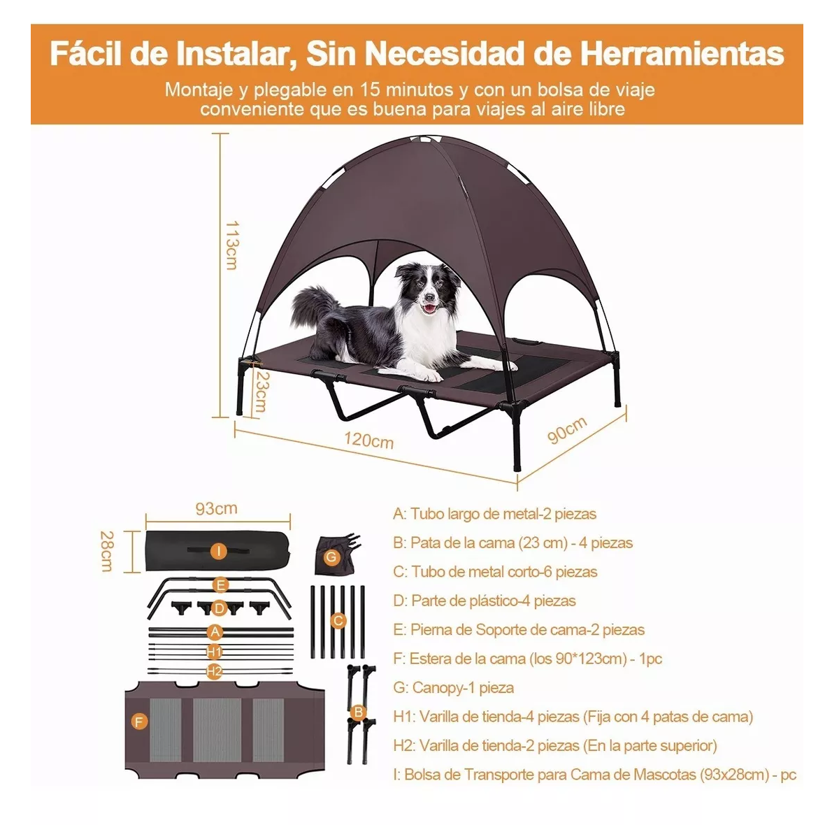 Foto 3 pulgar | Cama Elevada con Toldo para Mascota Eo Safe Imports Esi-12214 Marrón