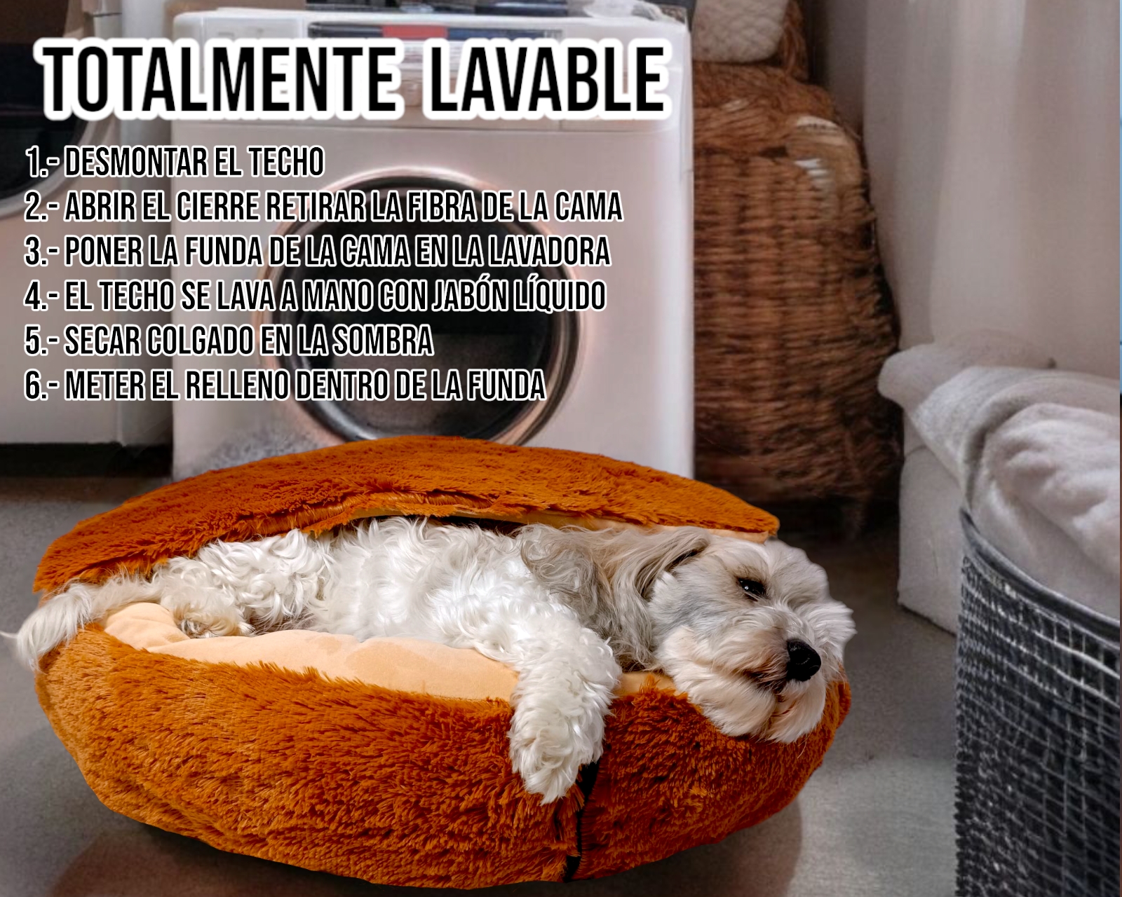 Foto 7 | Cama para Perro Lunics Antiestrés con Techo Desmontable Mediana Cobre