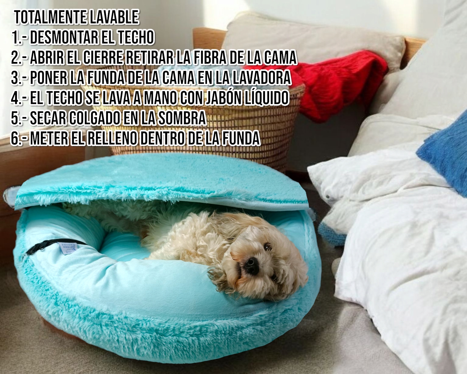 Foto 8 pulgar | Cama para Perro Lunics Aqua Antiestrés con Techo Desmontable Mediana