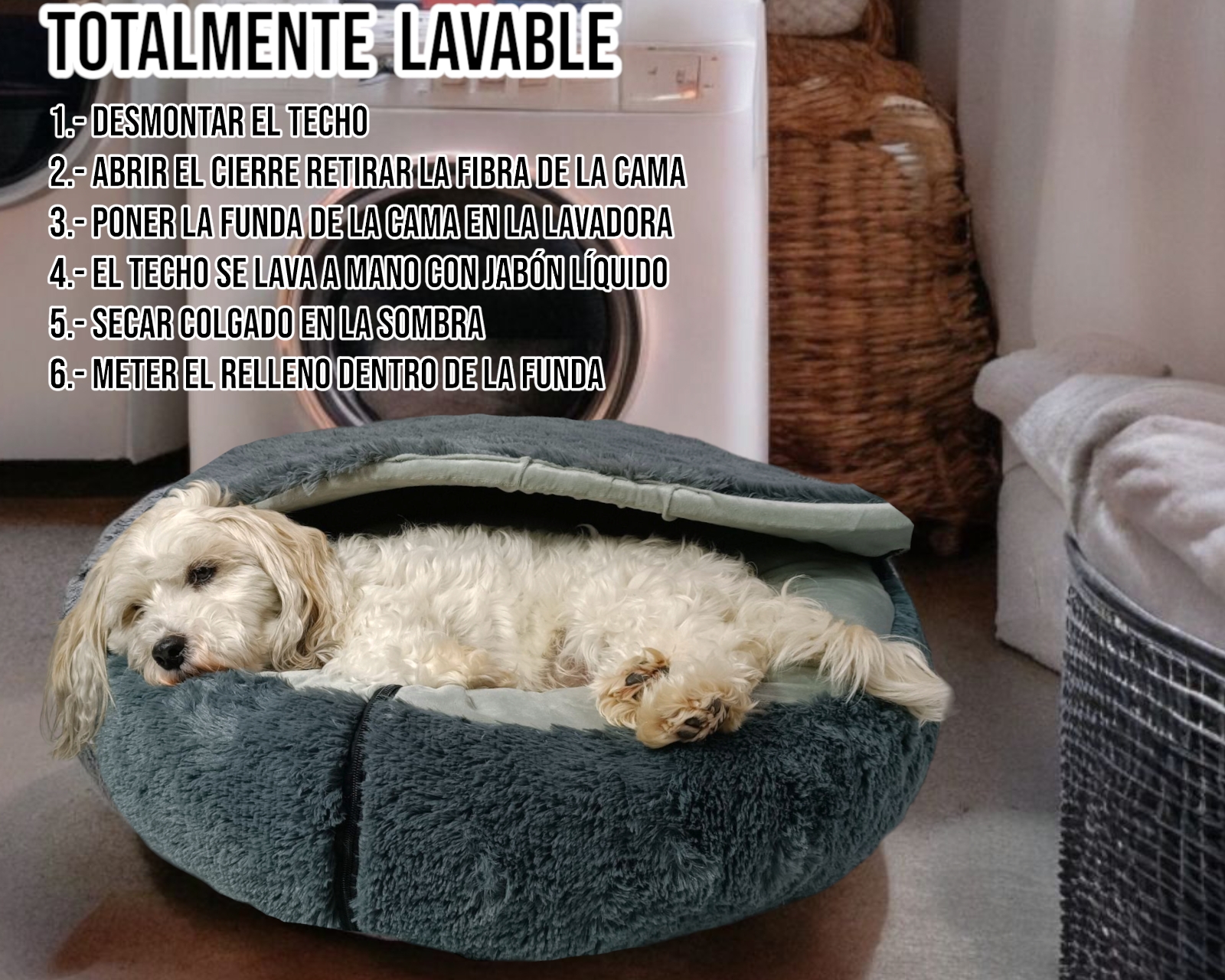 Foto 8 pulgar | Cama para Perro Lunics Antiestrés con Techo Desmontable Mediana Gris Oxford