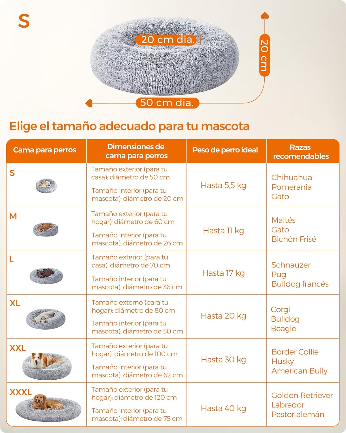 Foto 6 pulgar | Cama Para Mascotas Feandrea Luxurious Comfort Gris Ombré De 50 Cm De Diámetro