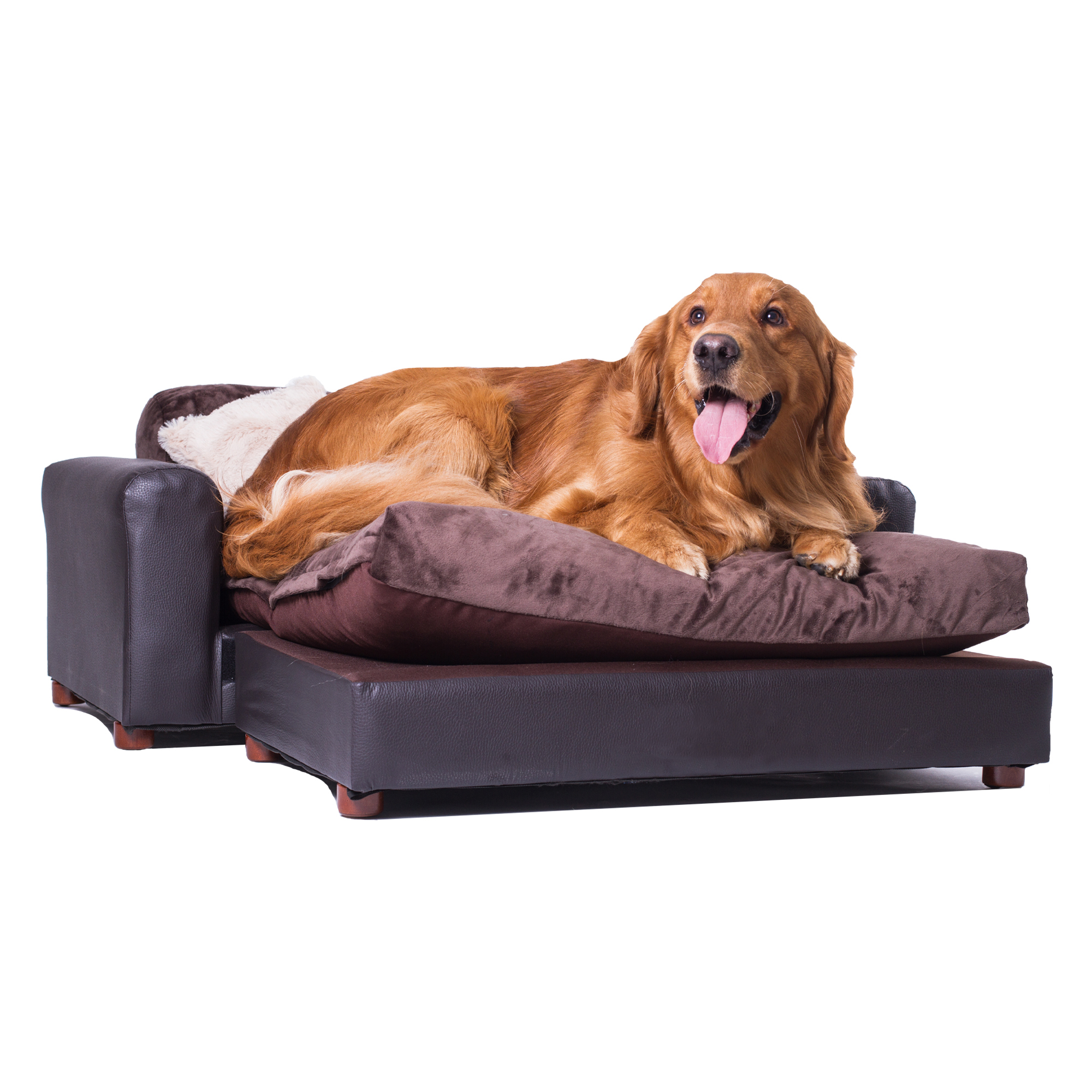 Sofa Cama Para Mascotas, De Lujo, Forrada En Cuero Sintetico Espresso, Incluye Cojin Minky Charcoal Xl, Varios A