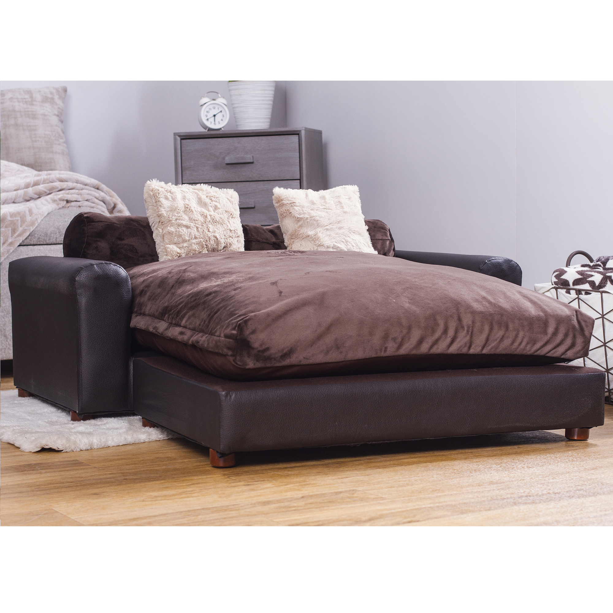 Foto 3 pulgar | Sofa Cama Para Mascotas, De Lujo, Forrada En Cuero Sintetico Espresso, Incluye Cojin Minky Charcoal Xl, Varios A