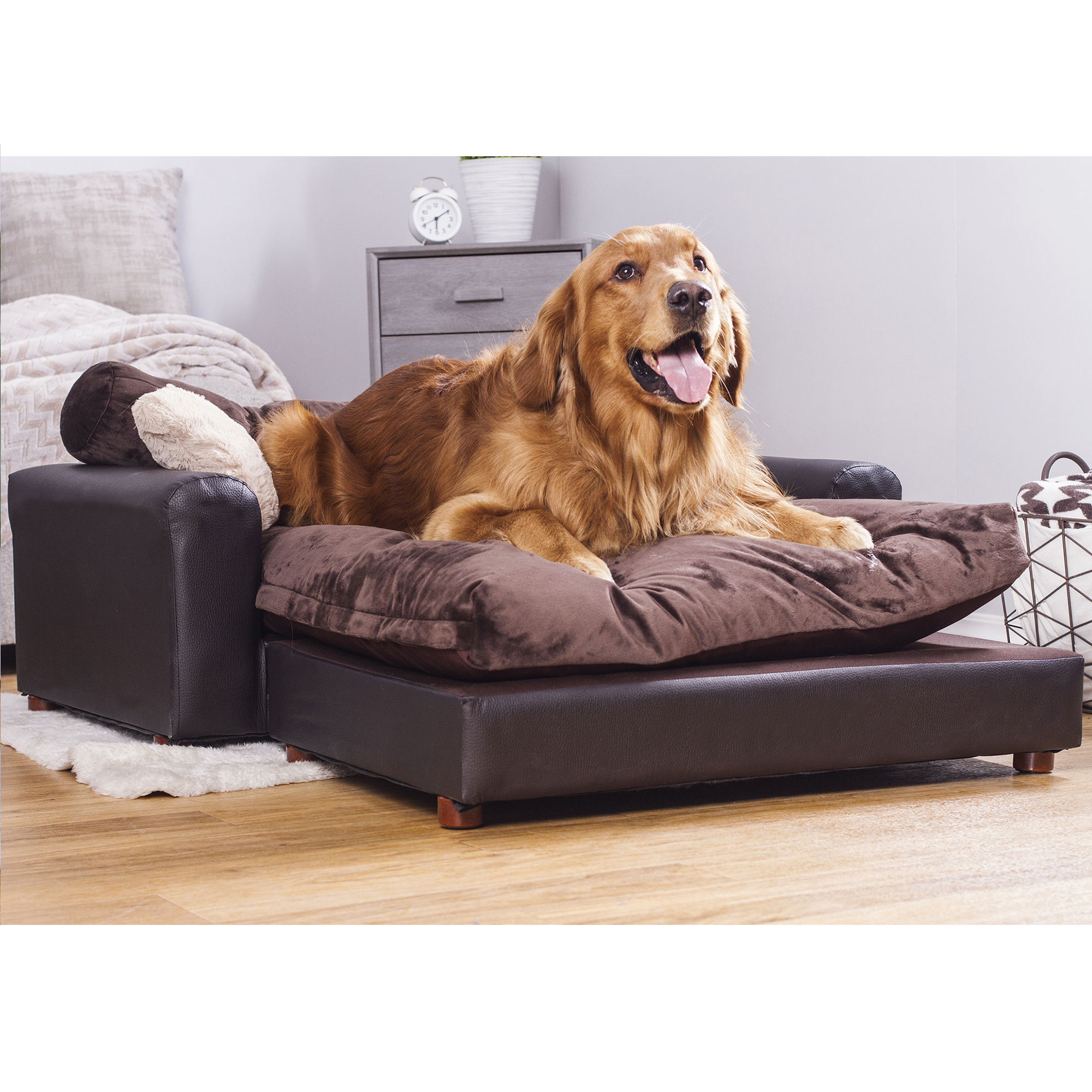 Foto 4 pulgar | Sofa Cama Para Mascotas, De Lujo, Forrada En Cuero Sintetico Espresso, Incluye Cojin Minky Charcoal Xl, Varios A