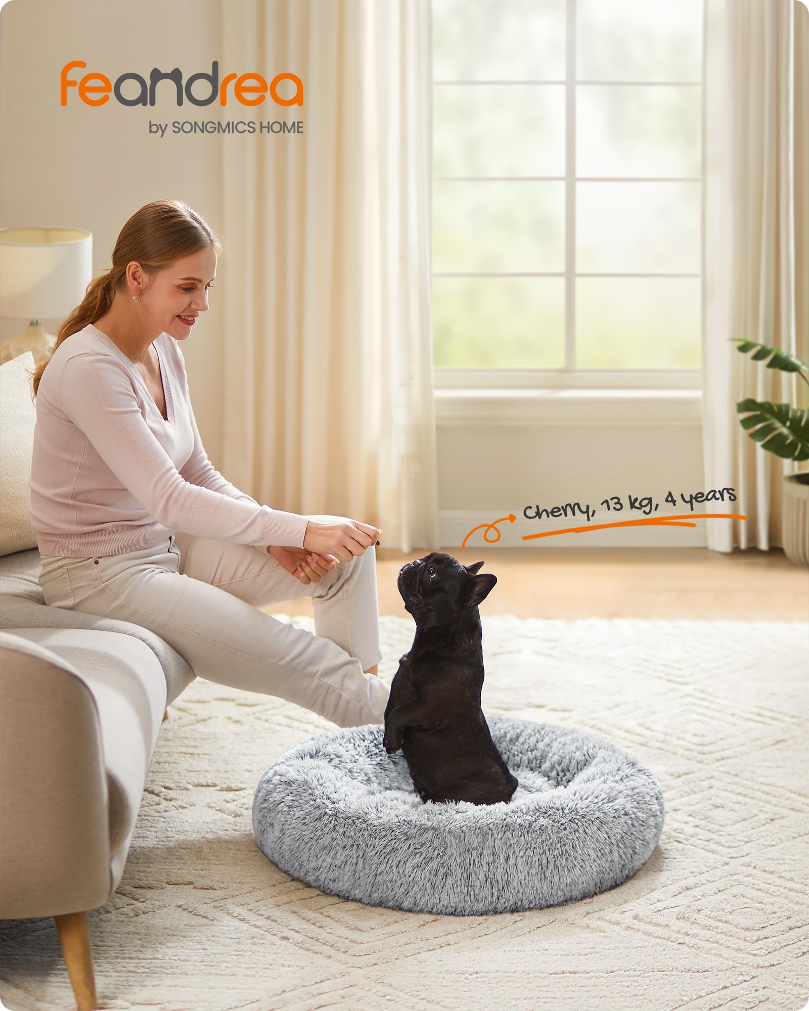 Foto 3 pulgar | Cama Para Perros Feandrea, Con Forma De Rosquilla, Suave, Gris Afelpado, Para Mascotas Medianas