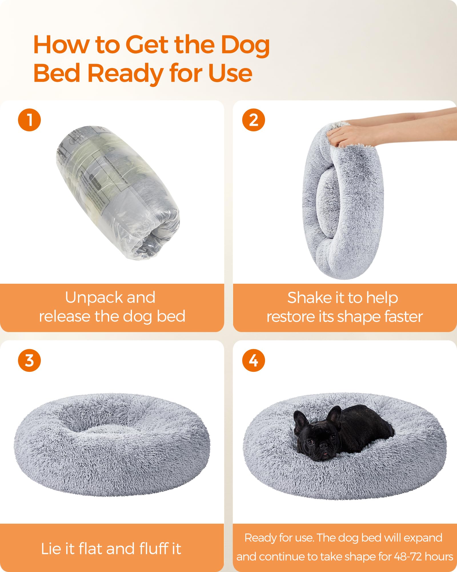 Foto 9 pulgar | Cama Para Perros Feandrea, Con Forma De Rosquilla, Suave, Gris Afelpado, Para Mascotas Medianas