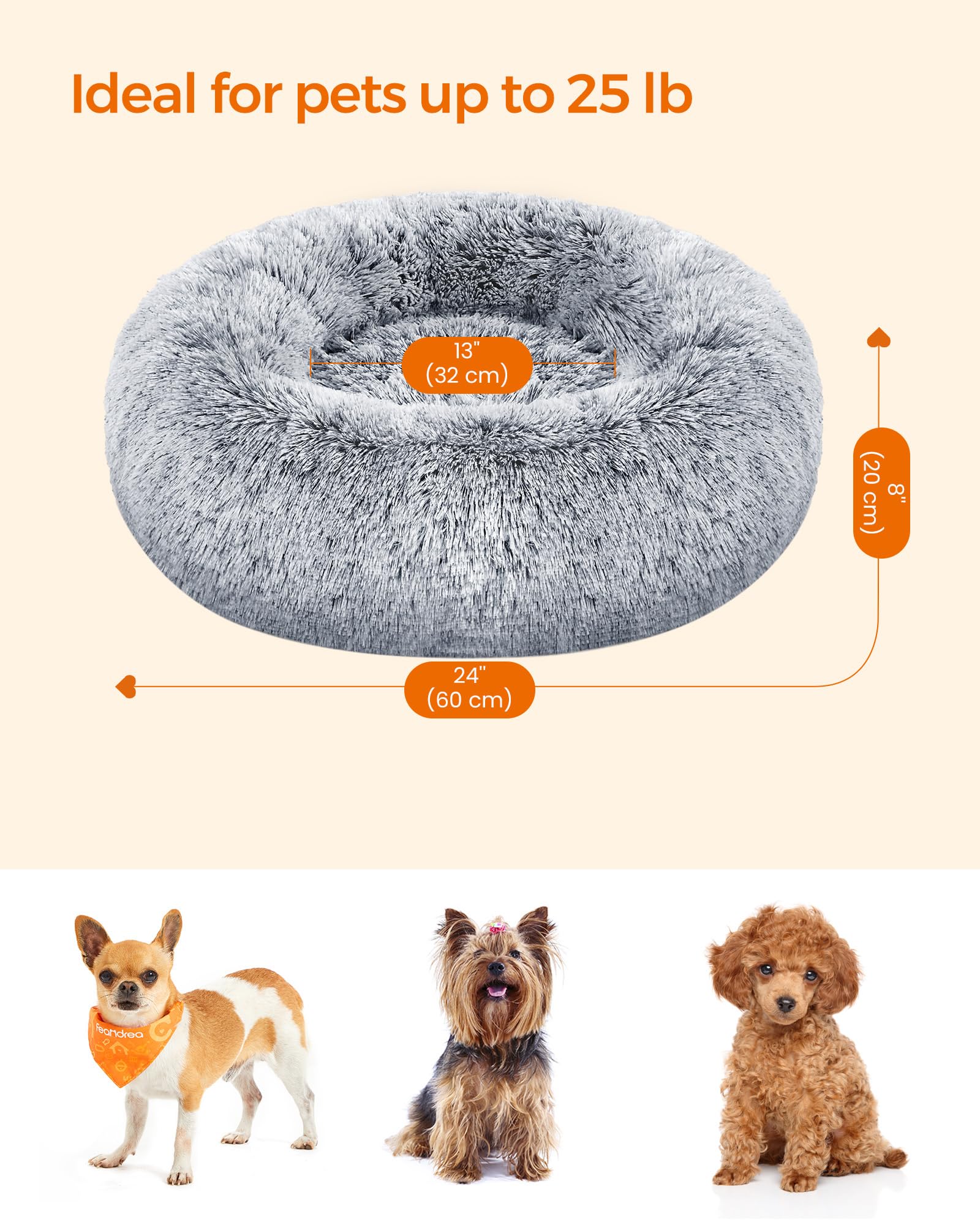 Foto 5 pulgar | Cama Para Perros Feandrea Con Forma De Rosquilla, Superficie De Felpa Suave, Gris