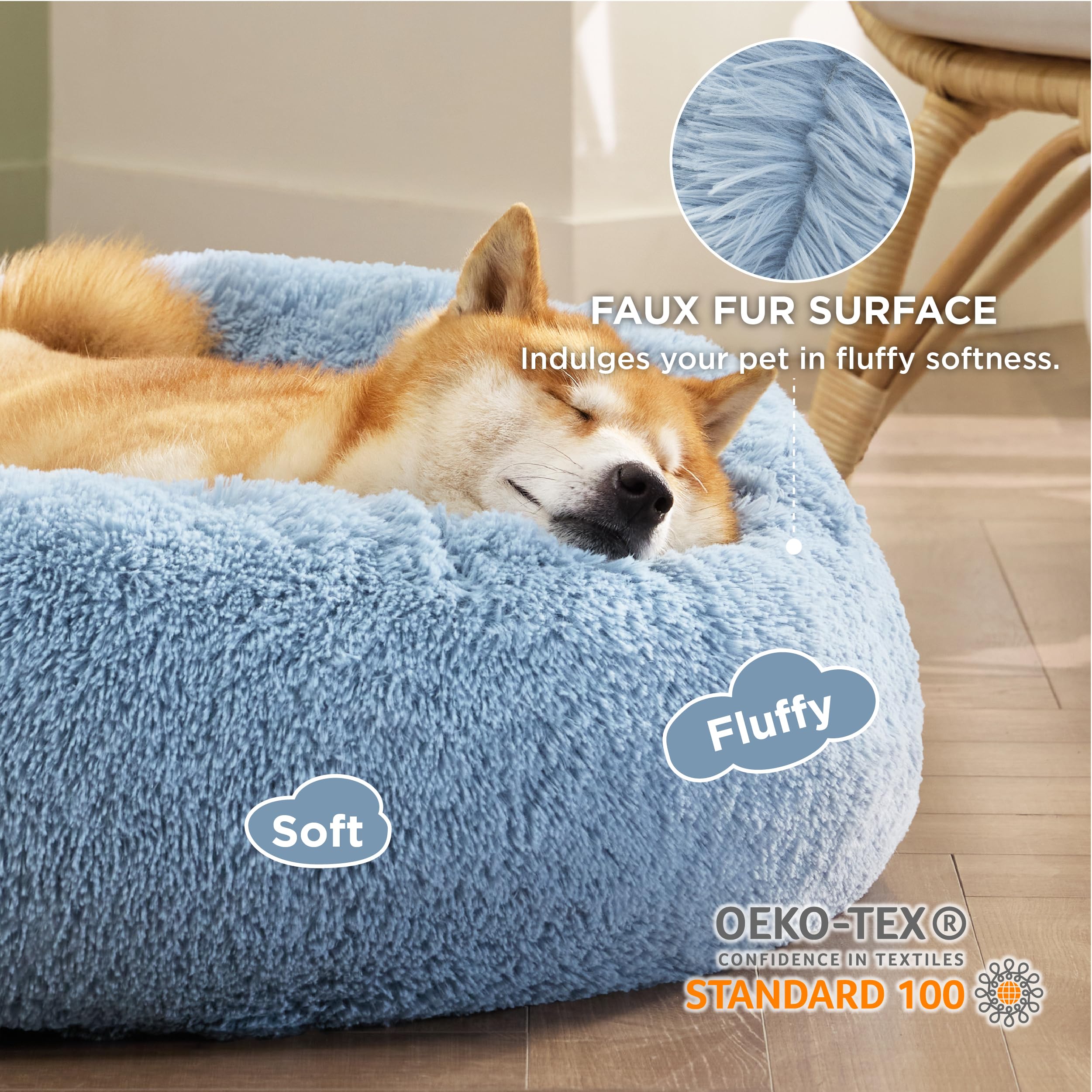 Foto 3 pulgar | Cama Para Perros Bedsure Calming Donut, Lavable Para Perros De Tamaño Mediano, Color Azul - Venta Internacional.