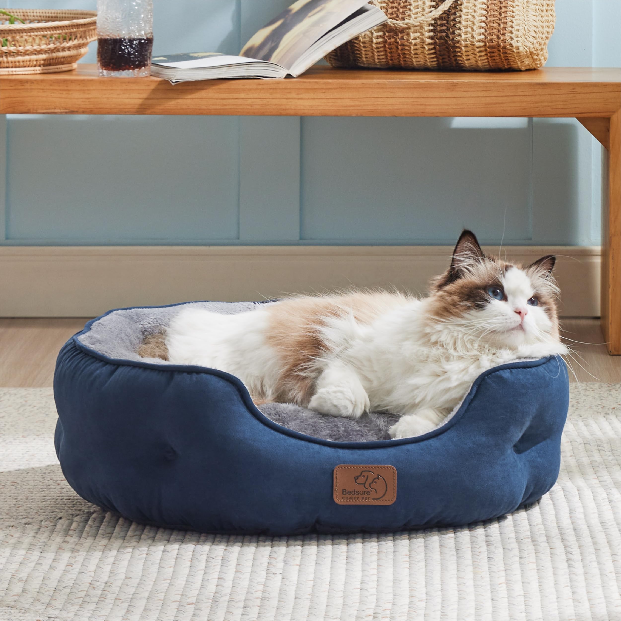 Foto 6 pulgar | Cama Redonda Para Perros Y Gatos Pequeños, 63 Cm, Color Azul Marino - Venta Internacional.