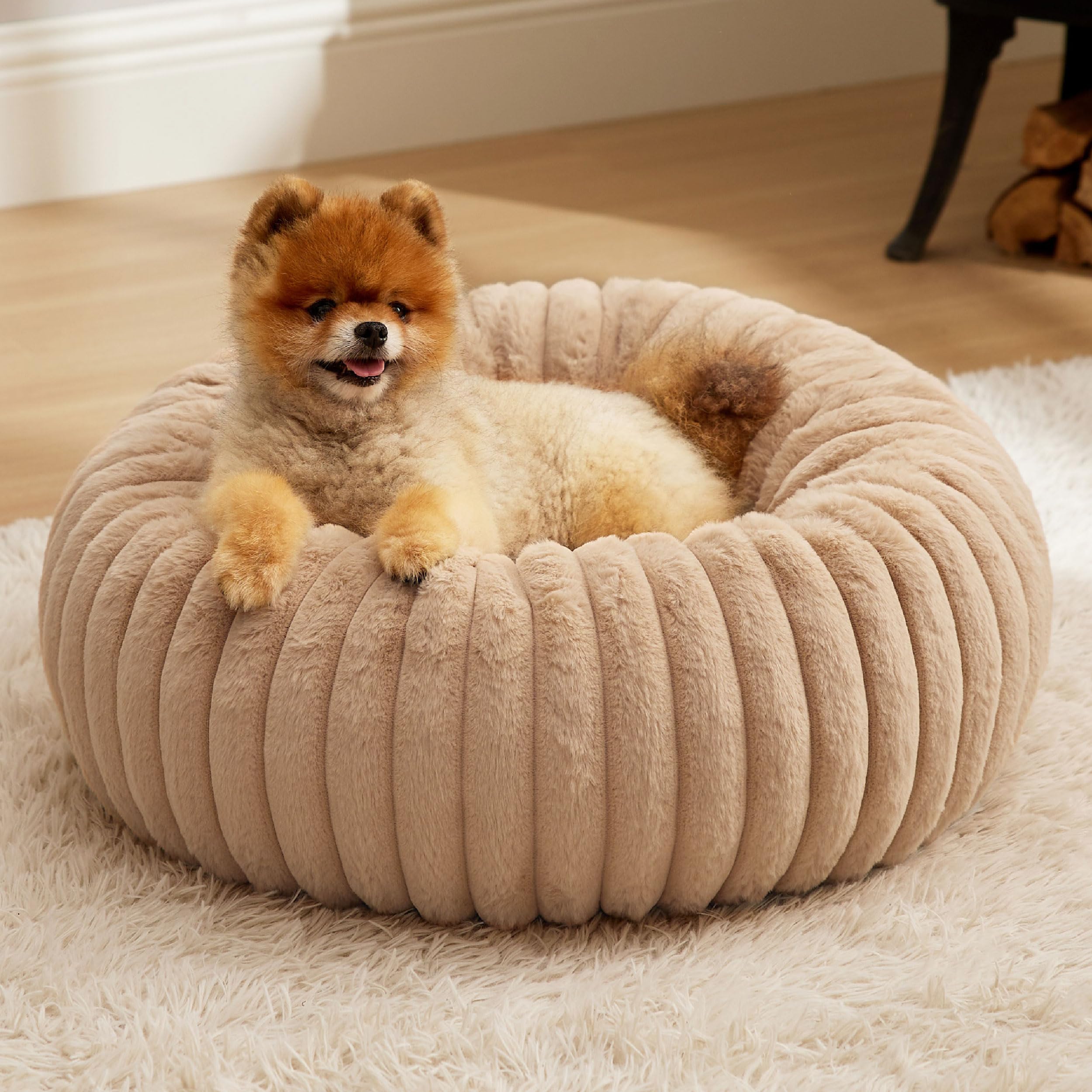 Cama Para Mascotas Bedsure Donut Para Perros Pequeños, Forro Polar De Pana, Color Canela - Venta Internacional.