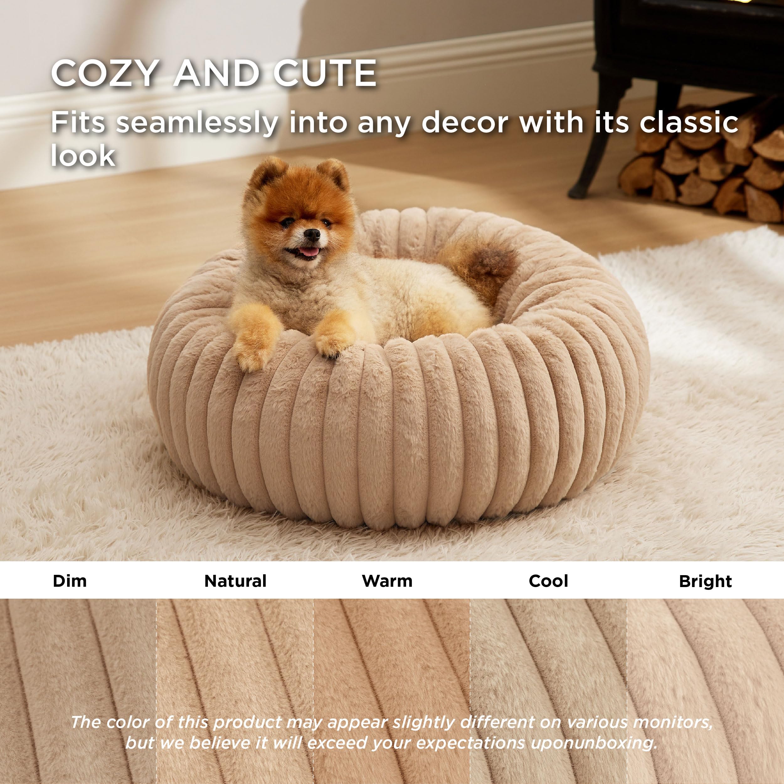 Foto 5 pulgar | Cama Para Mascotas Bedsure Donut Para Perros Pequeños, Forro Polar De Pana, Color Canela - Venta Internacional.