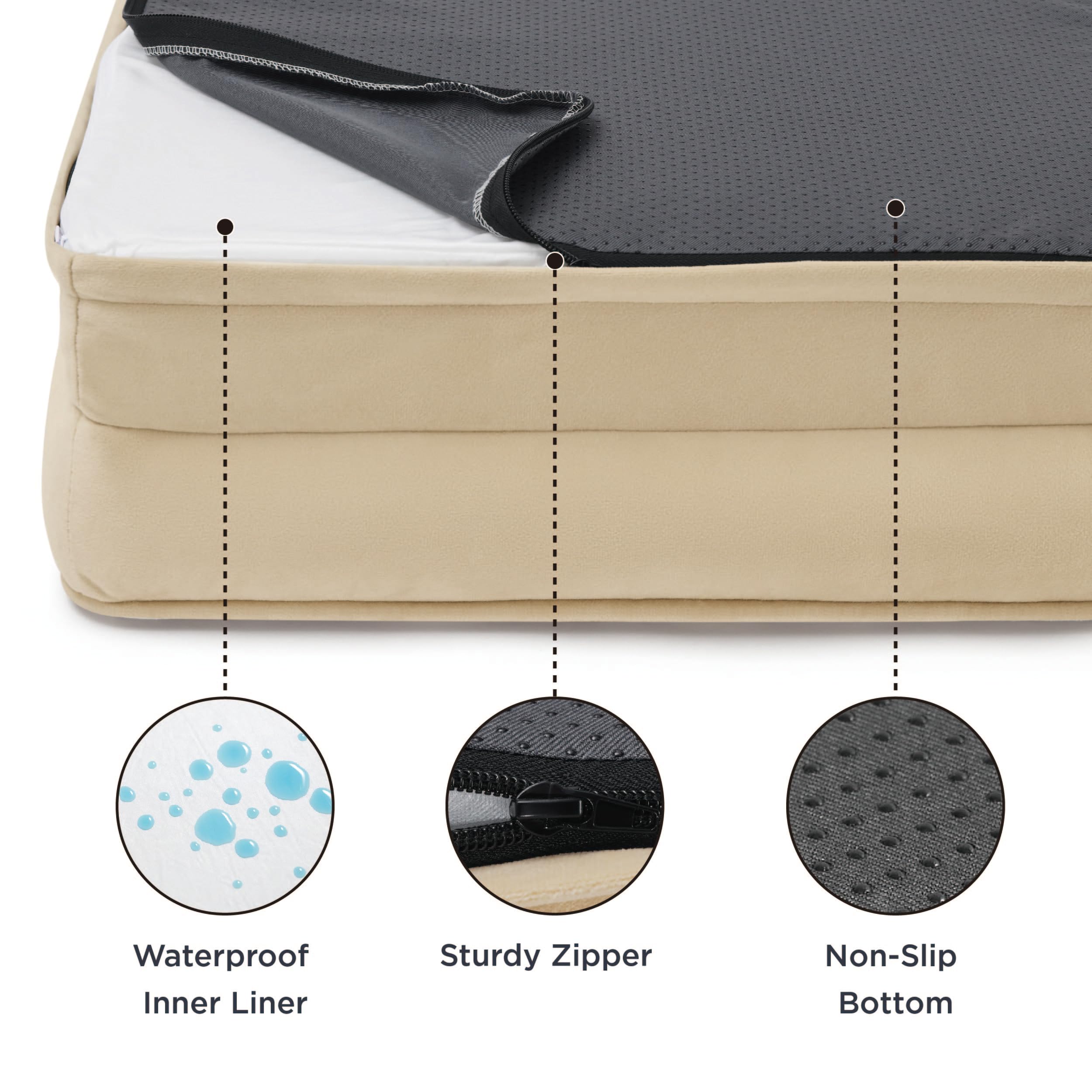 Foto 4 pulgar | Cama Ortopédica Para Perros Extragrandes, Talla Xl, Color Caqui Claro - Venta Internacional.