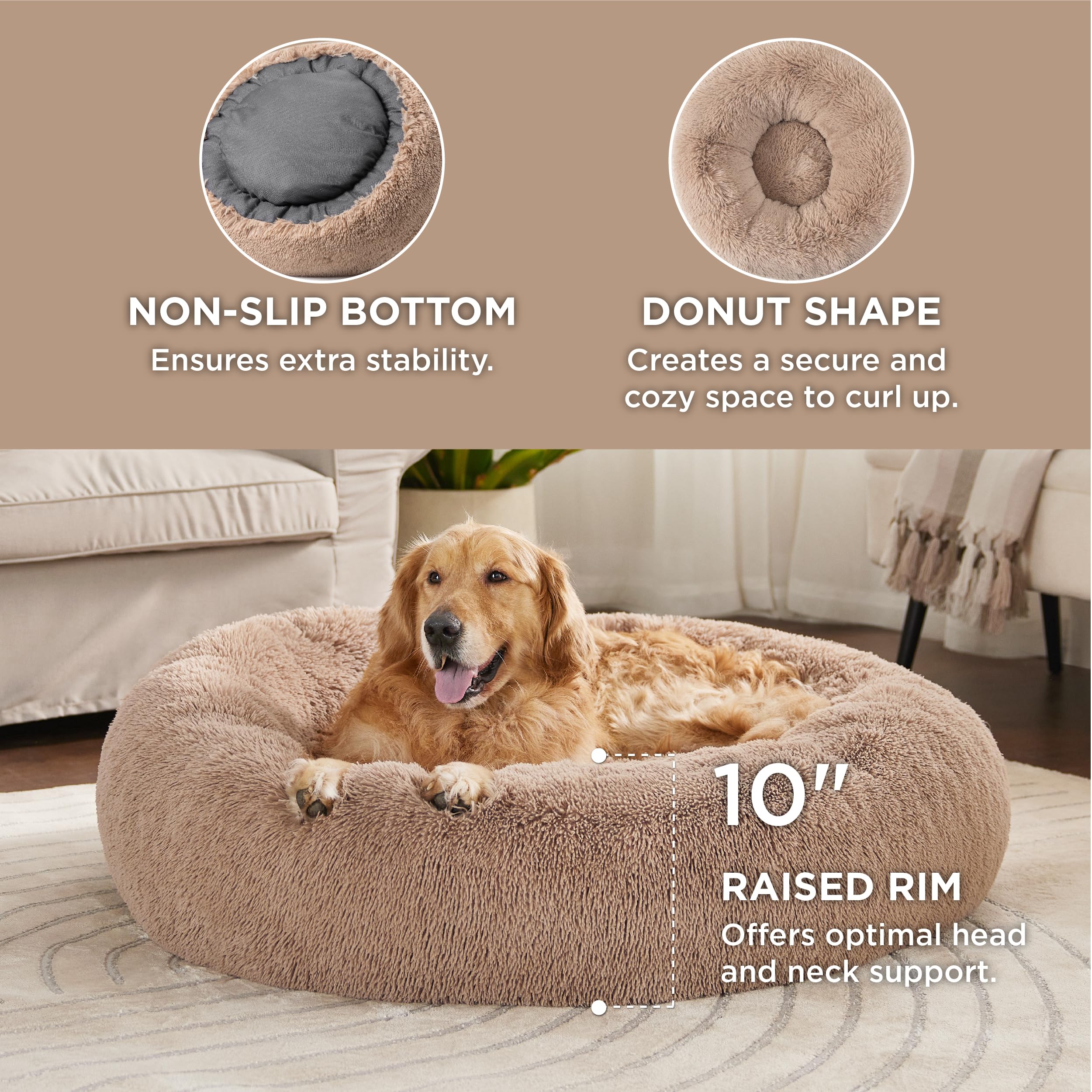 Foto 3 pulgar | Cama De Cama Para Perros, Relajante Y Rosquilla, Lavable, Para Perros De Talla Xl, Color Camel - Venta Internacional.