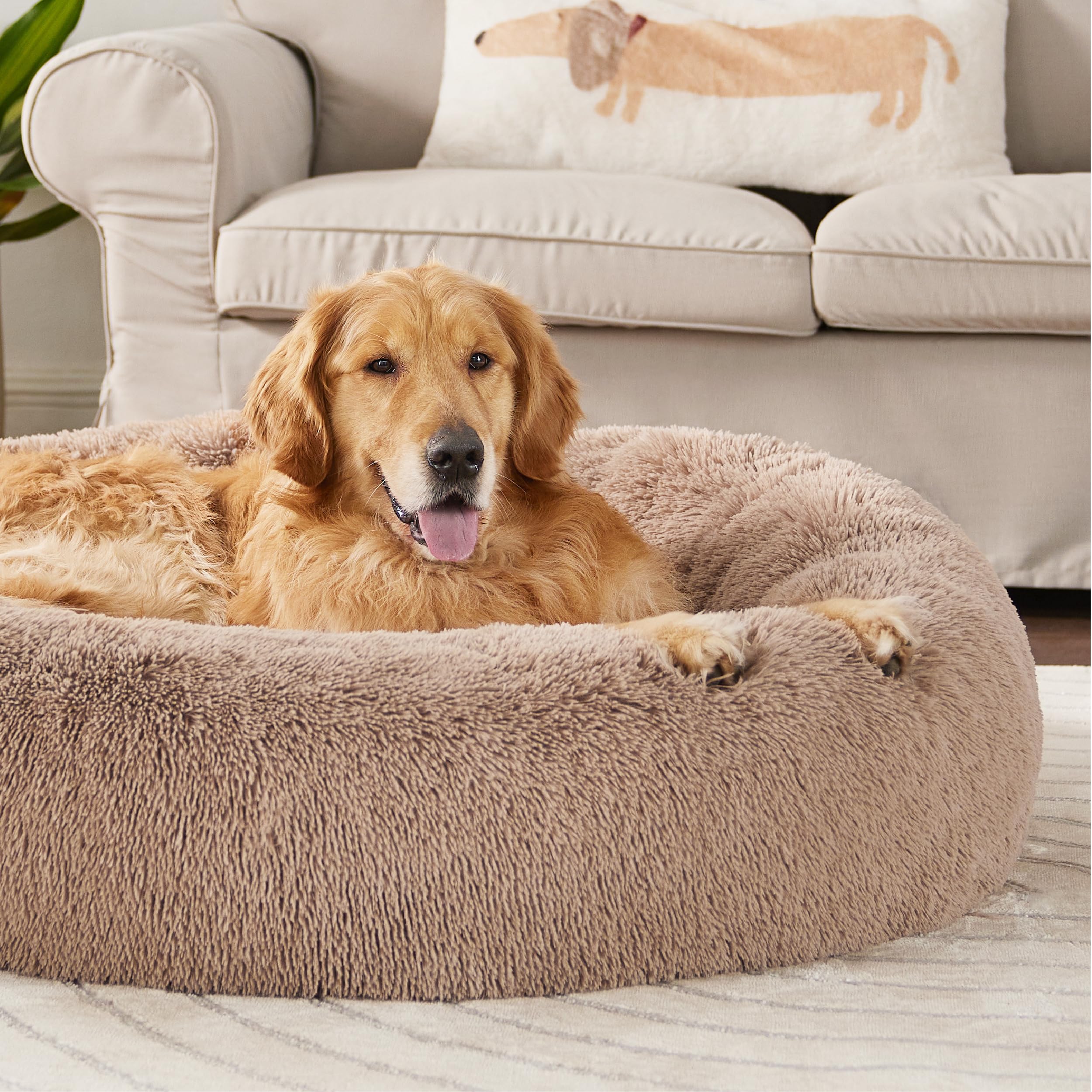 Foto 4 pulgar | Cama De Cama Para Perros, Relajante Y Rosquilla, Lavable, Para Perros De Talla Xl, Color Camel - Venta Internacional.