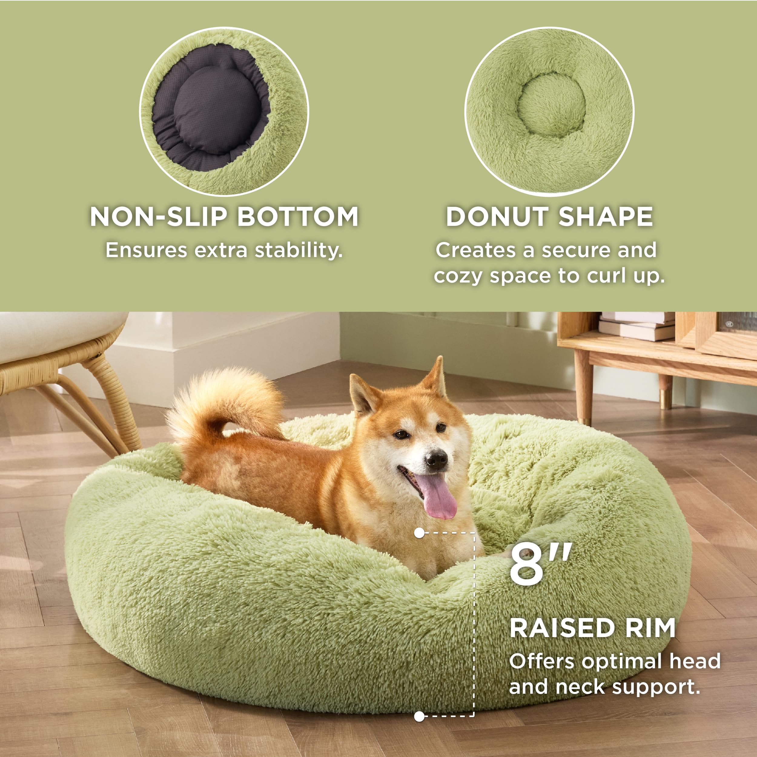 Foto 4 pulgar | Cama Para Perros Bedsure Calming Donut, Lavable Para Perros De Tamaño Mediano, Color Verde - Venta Internacional.