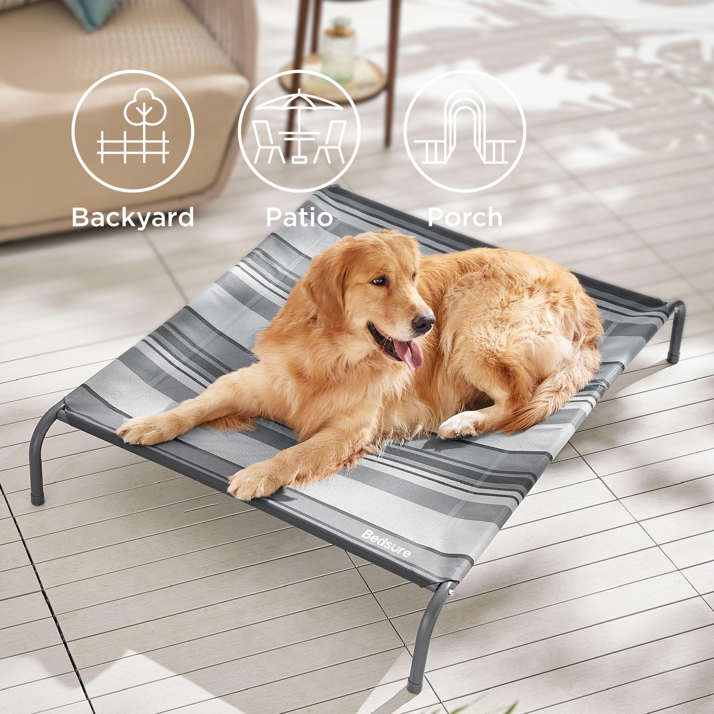 Foto 4 pulgar | Cama Para Perros, Grande, Elevada, Refrigeración, Exterior, A Rayas, Gris - Venta Internacional.