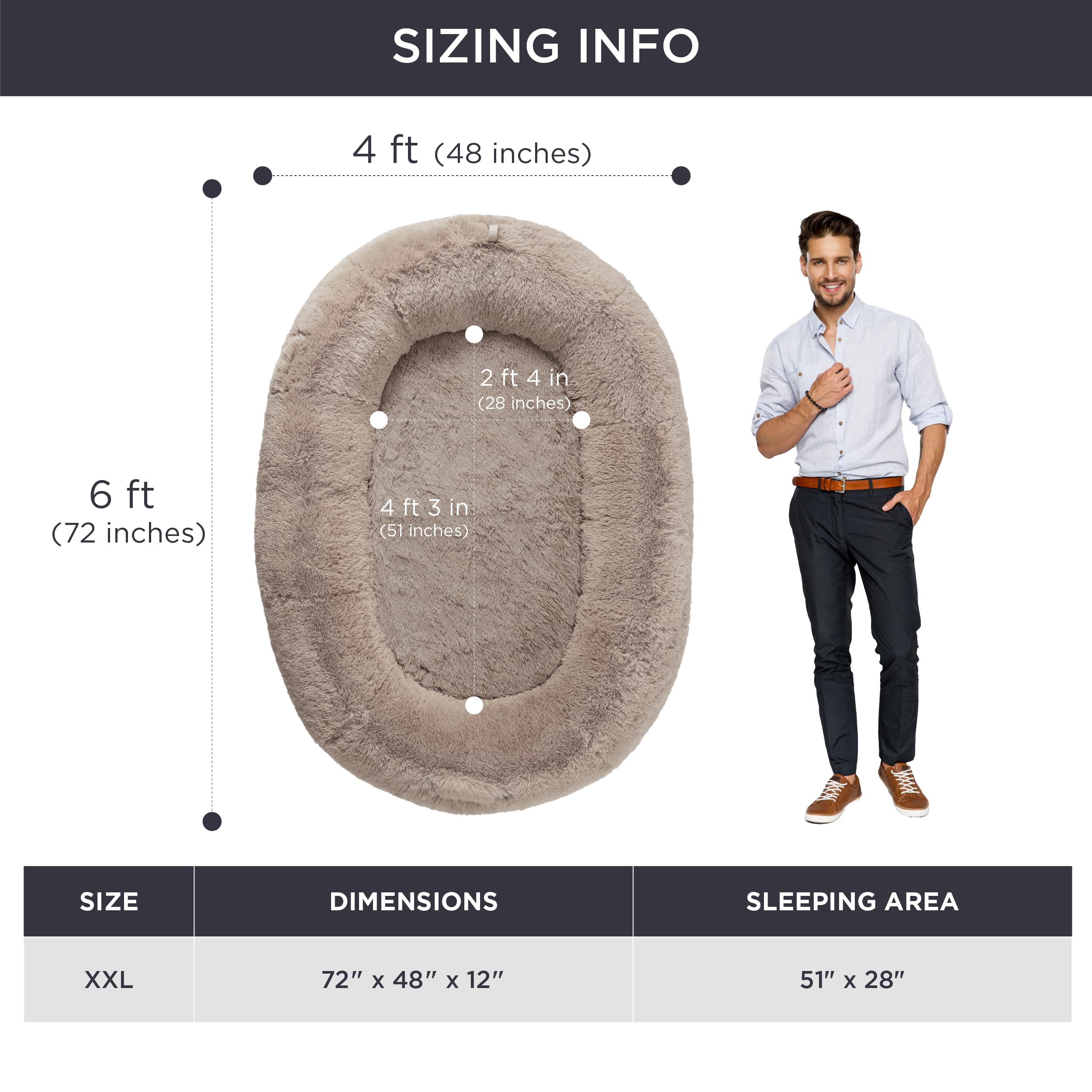 Foto 6 pulgar | Cama Viscoelástica Para Perros Bedsure Para Humanos Y Mascotas, 72 X 48 X 30 Cm - Venta Internacional.
