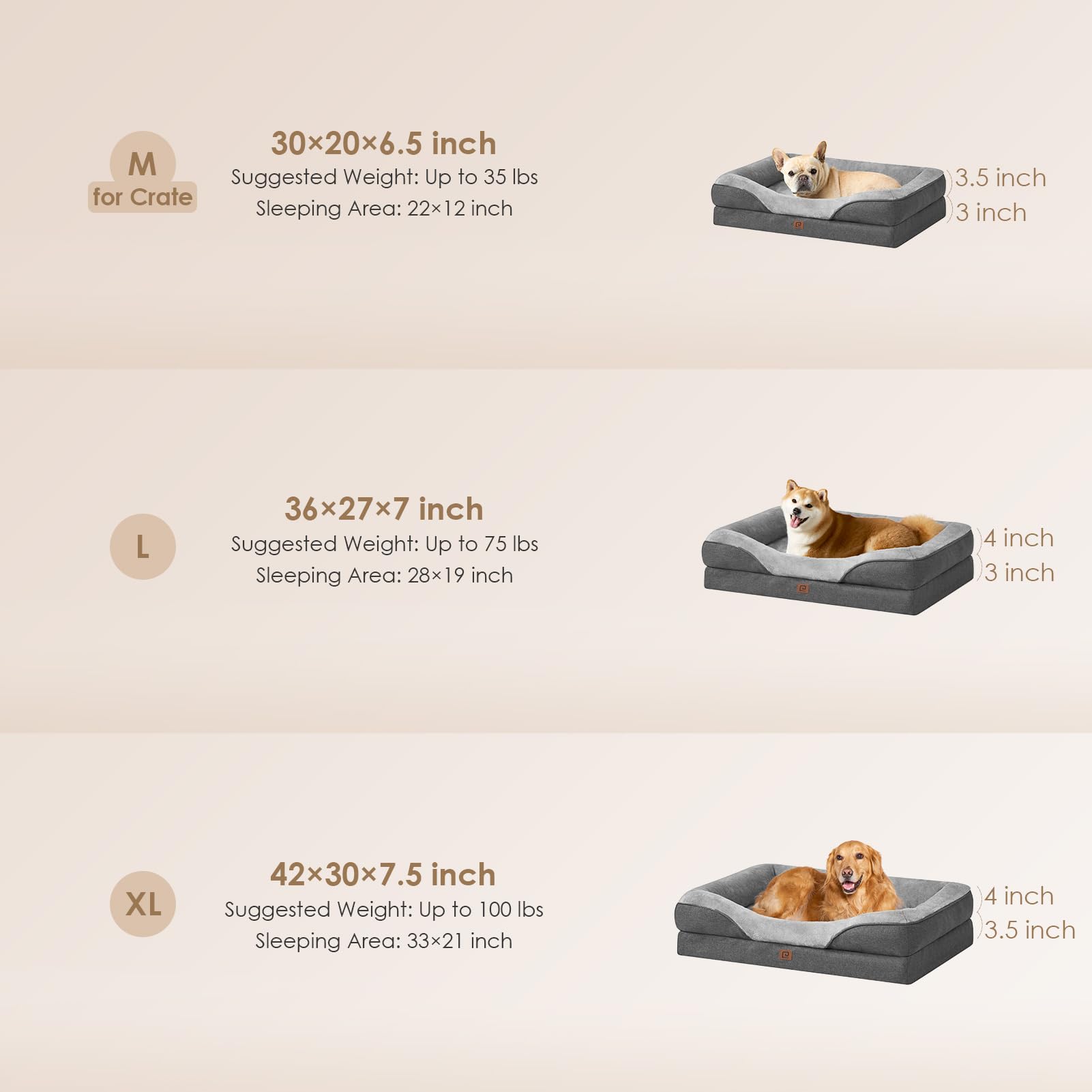 Foto 5 | Cama Para Perros Eheyciga Memory Foam Xl, Ortopédica, Impermeable, 42 X 30 X 19 Cm - Venta Internacional.