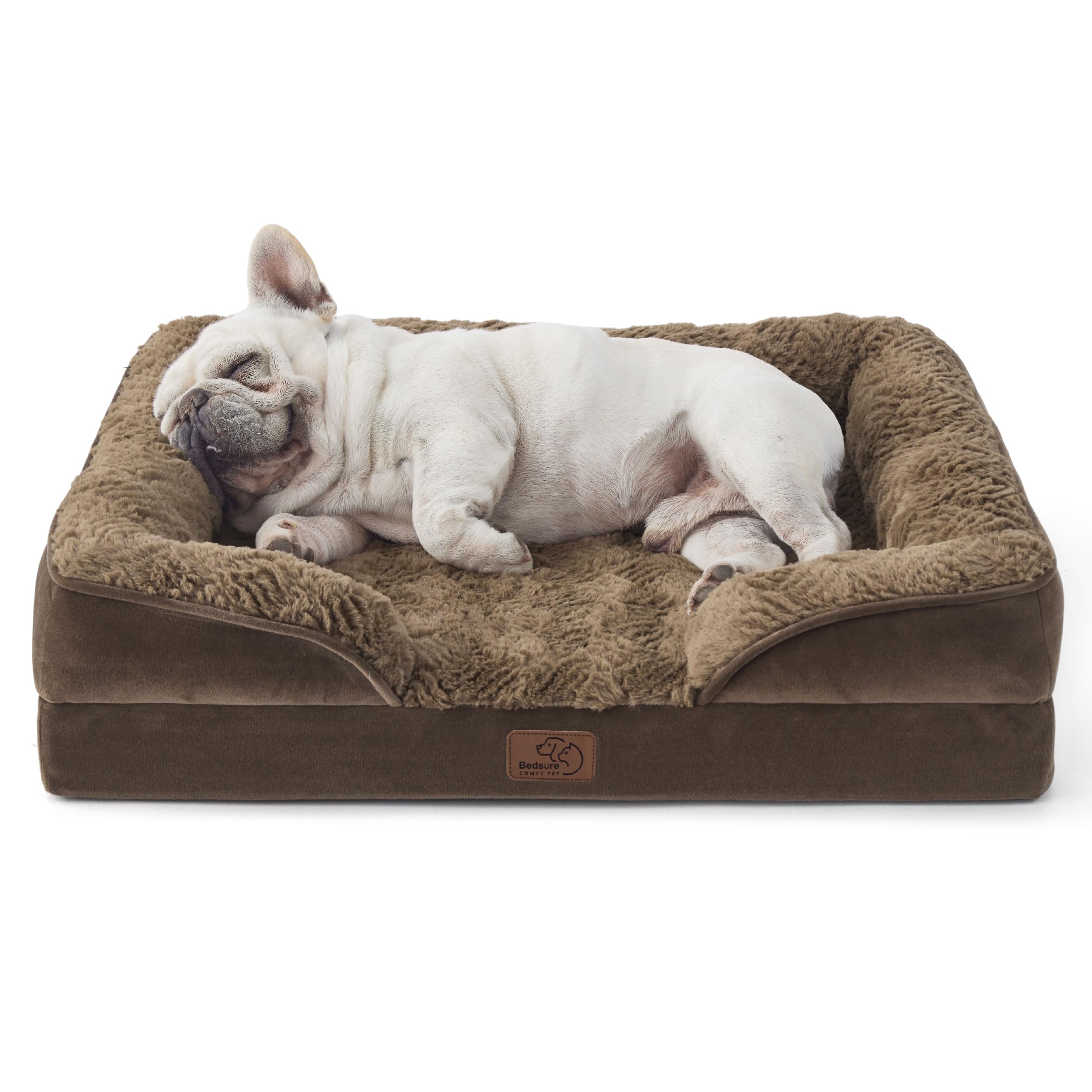 Cama Ortopédica Para Perros De Tamaño Mediano Con Felpa, Color Marrón - Venta Internacional.