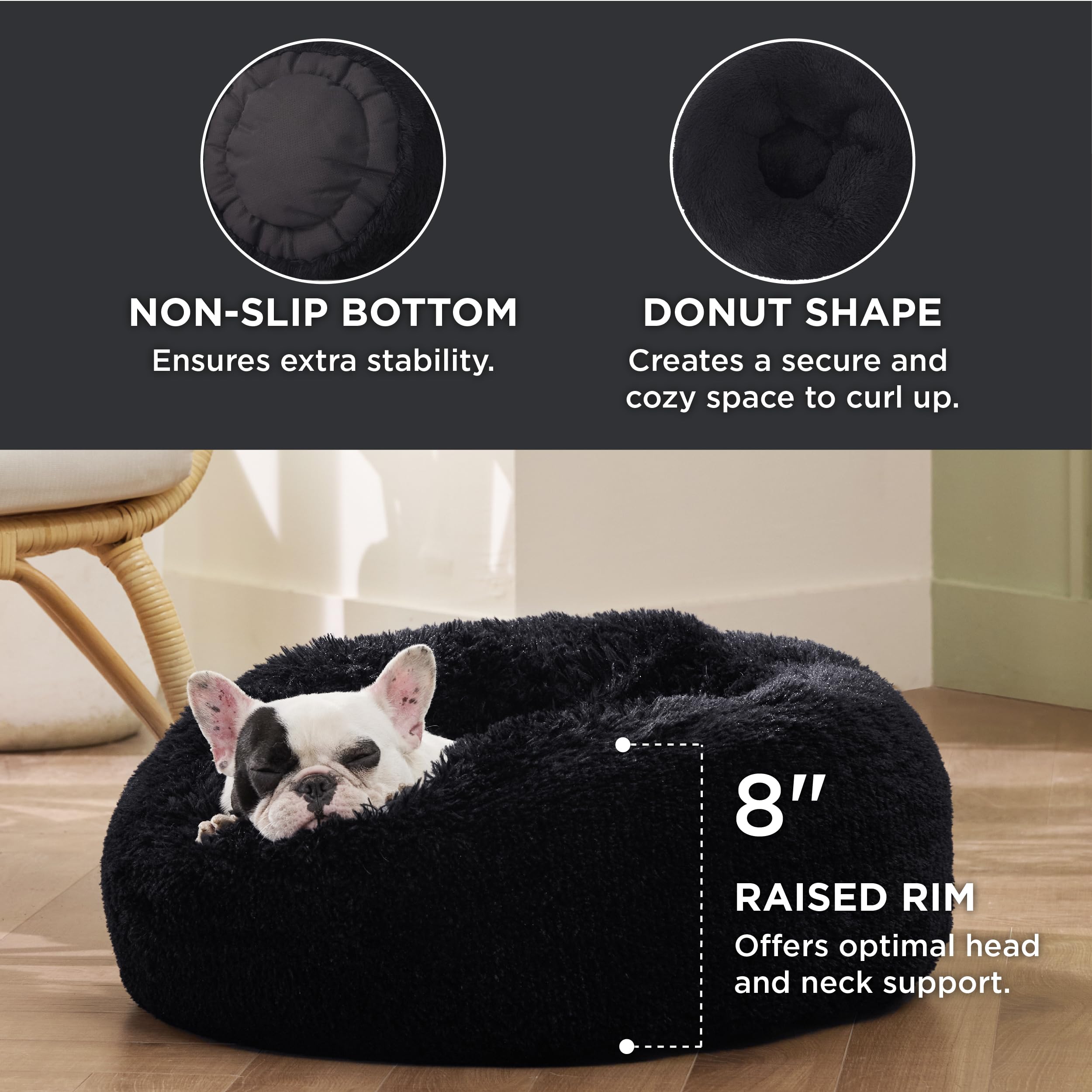 Foto 3 | Cama Para Mascotas, Relajante, Para Perros Pequeños, Rosquilla, Lavable, Negra - Venta Internacional.