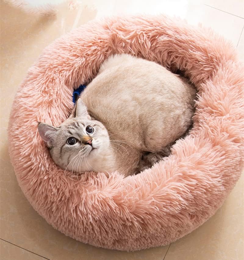 Cama Genérica Para Mascotas, Lavable, 50/60 Cm, Redonda, Piel Sintética De Felpa, Rosa - Venta Internacional.