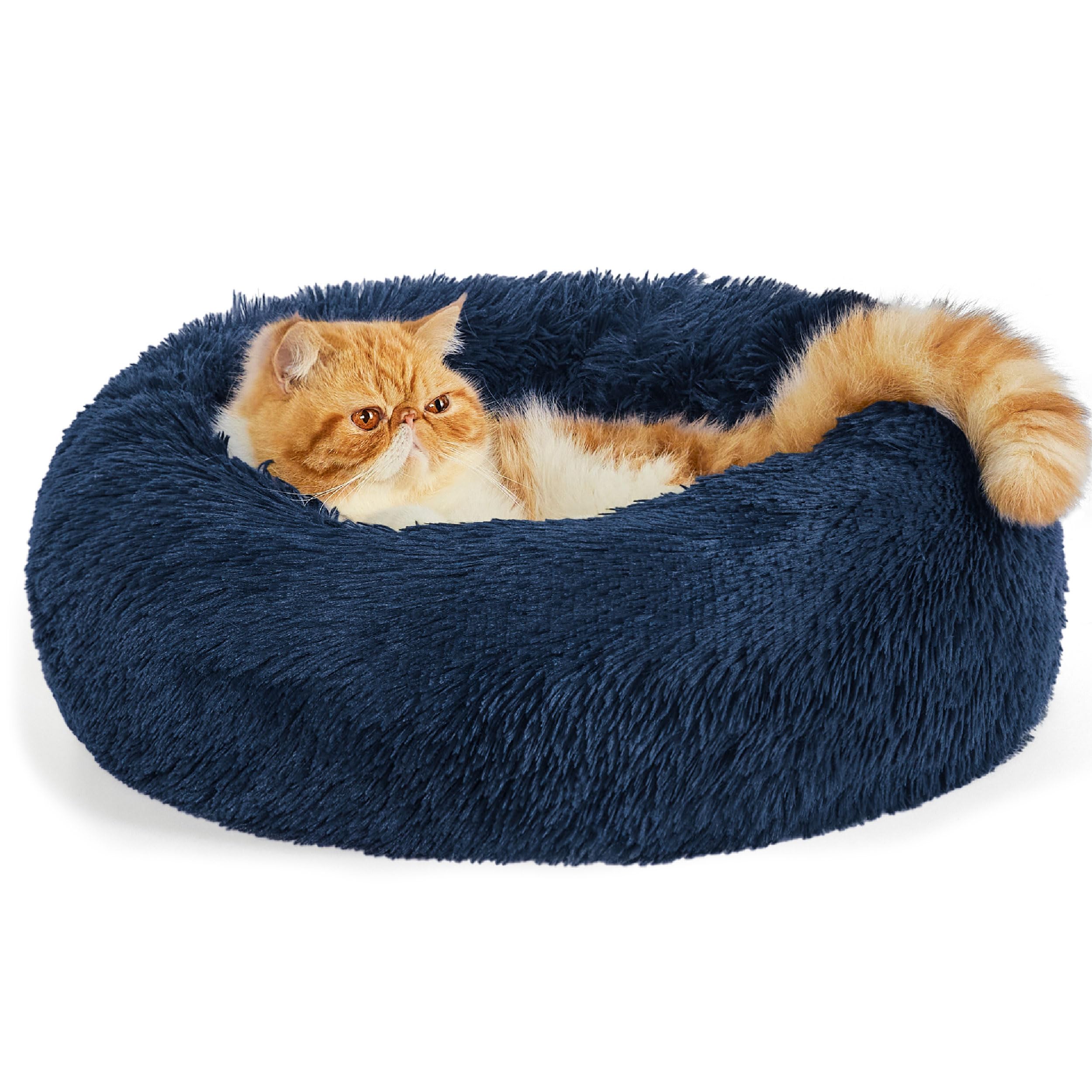 Cama Calmante Para Mascotas Para Gatos De Interior, Tamaño Pequeño, Azul Marino, 15 Libras - Venta Internacional.