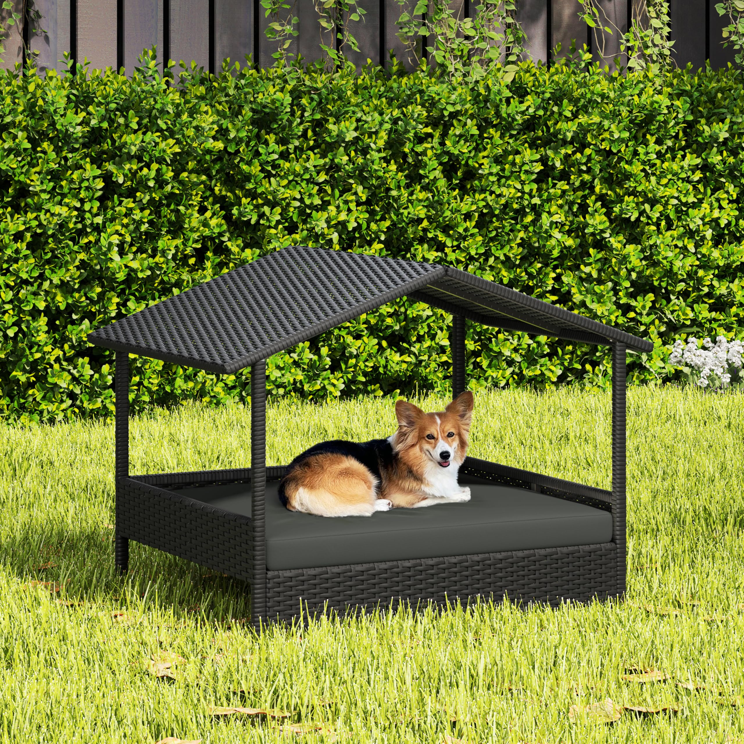 Foto 3 pulgar | Casa De Mimbre Yaheetech Para Exteriores E Interiores Con Toldo Para Perros - Venta Internacional.