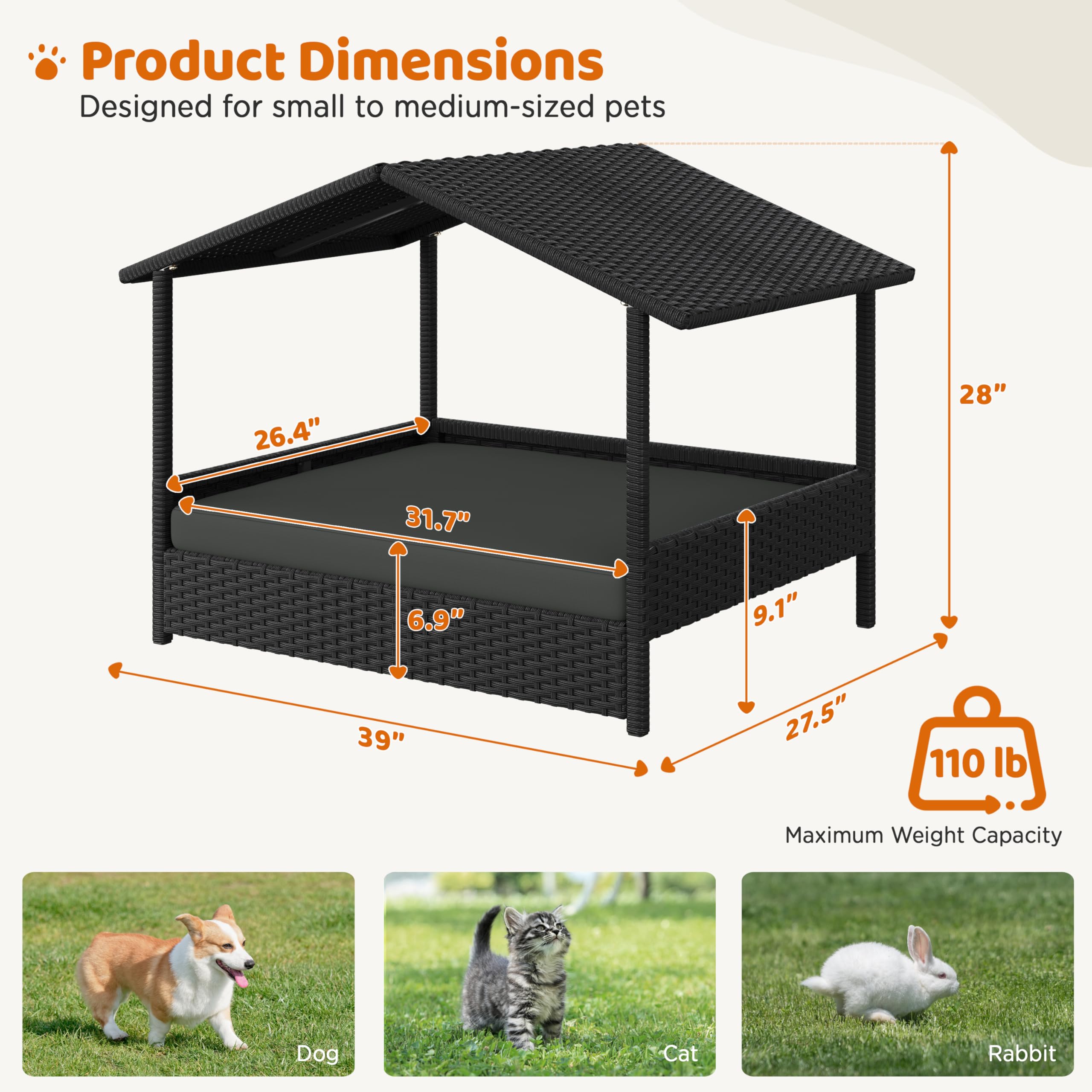 Foto 4 pulgar | Casa De Mimbre Yaheetech Para Exteriores E Interiores Con Toldo Para Perros - Venta Internacional.