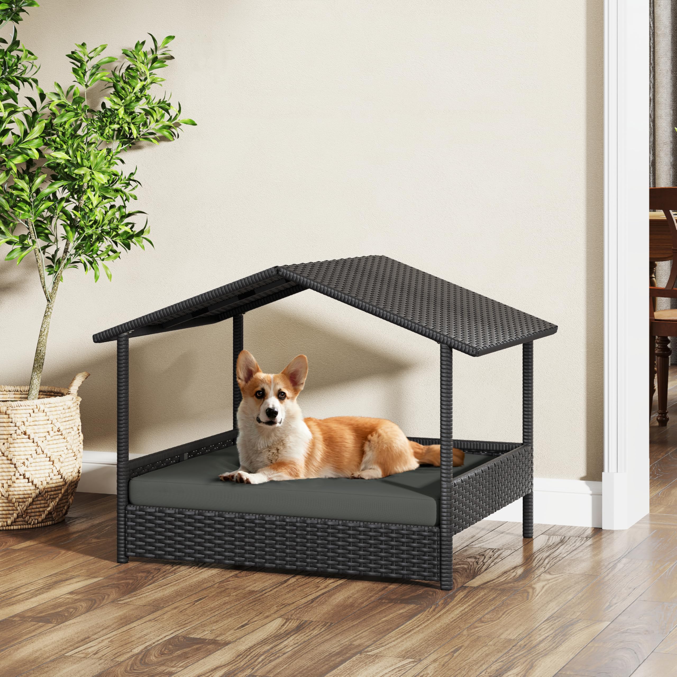 Foto 4 | Casa De Mimbre Yaheetech Para Exteriores E Interiores Con Toldo Para Perros - Venta Internacional.