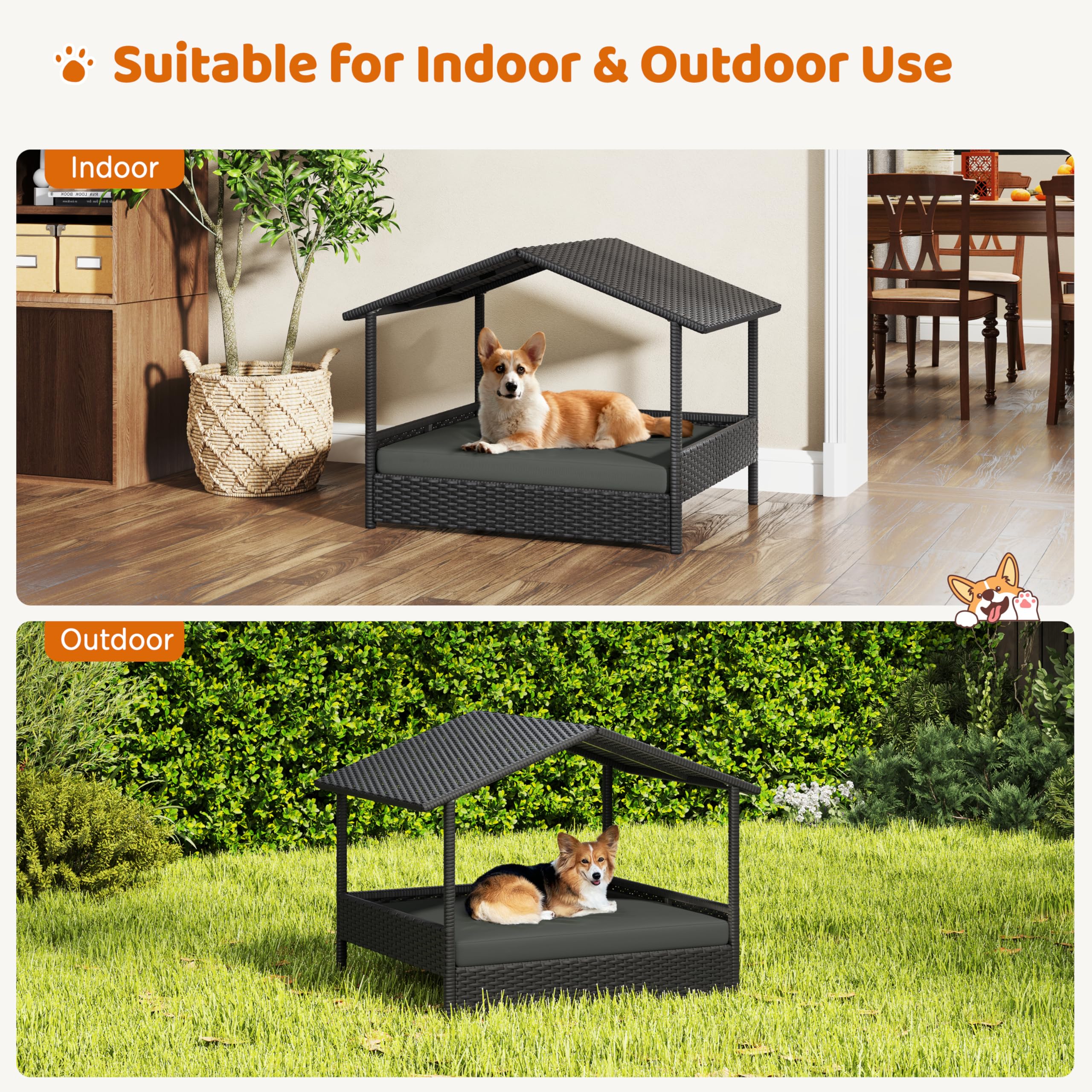Foto 5 | Casa De Mimbre Yaheetech Para Exteriores E Interiores Con Toldo Para Perros - Venta Internacional.