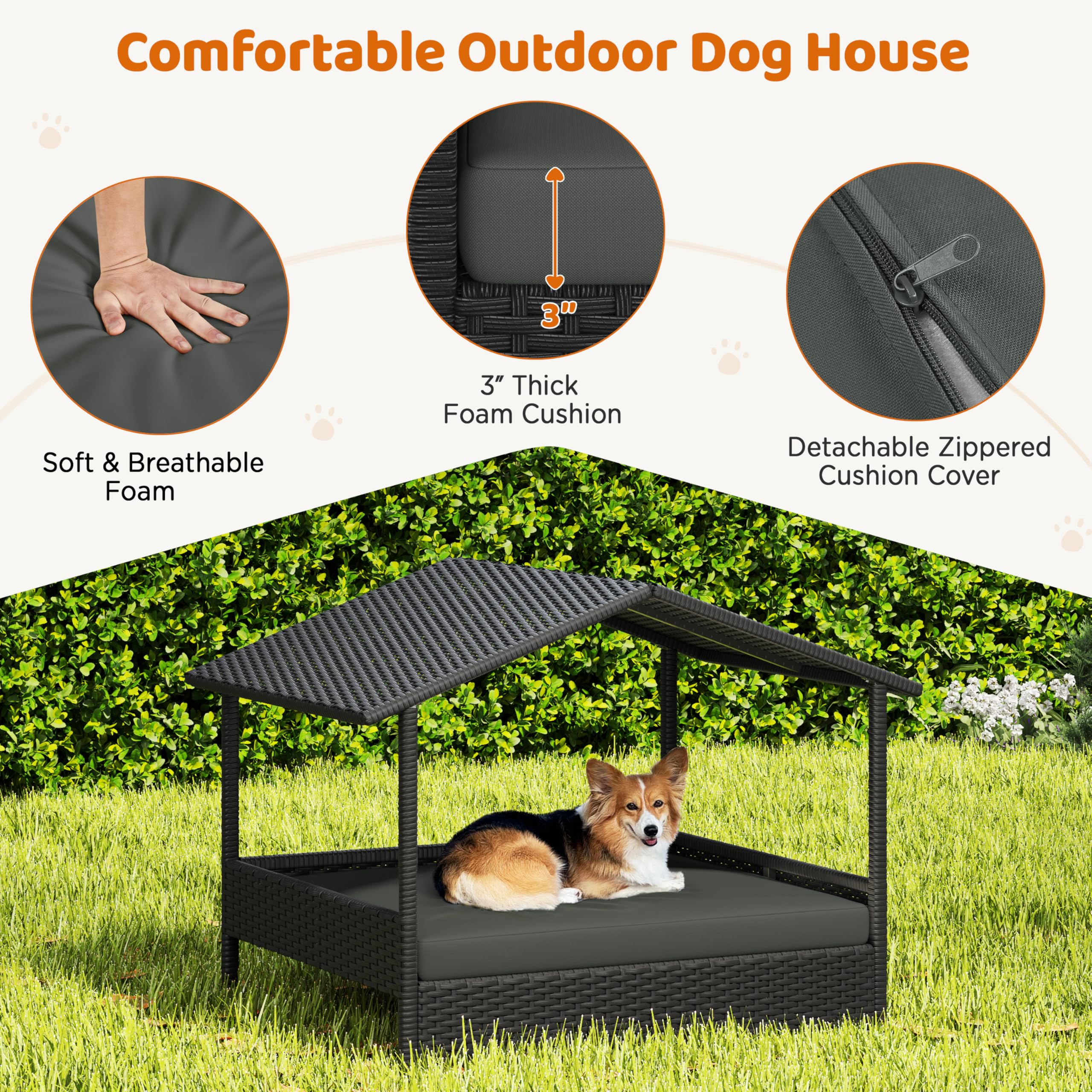Foto 7 pulgar | Casa De Mimbre Yaheetech Para Exteriores E Interiores Con Toldo Para Perros - Venta Internacional.