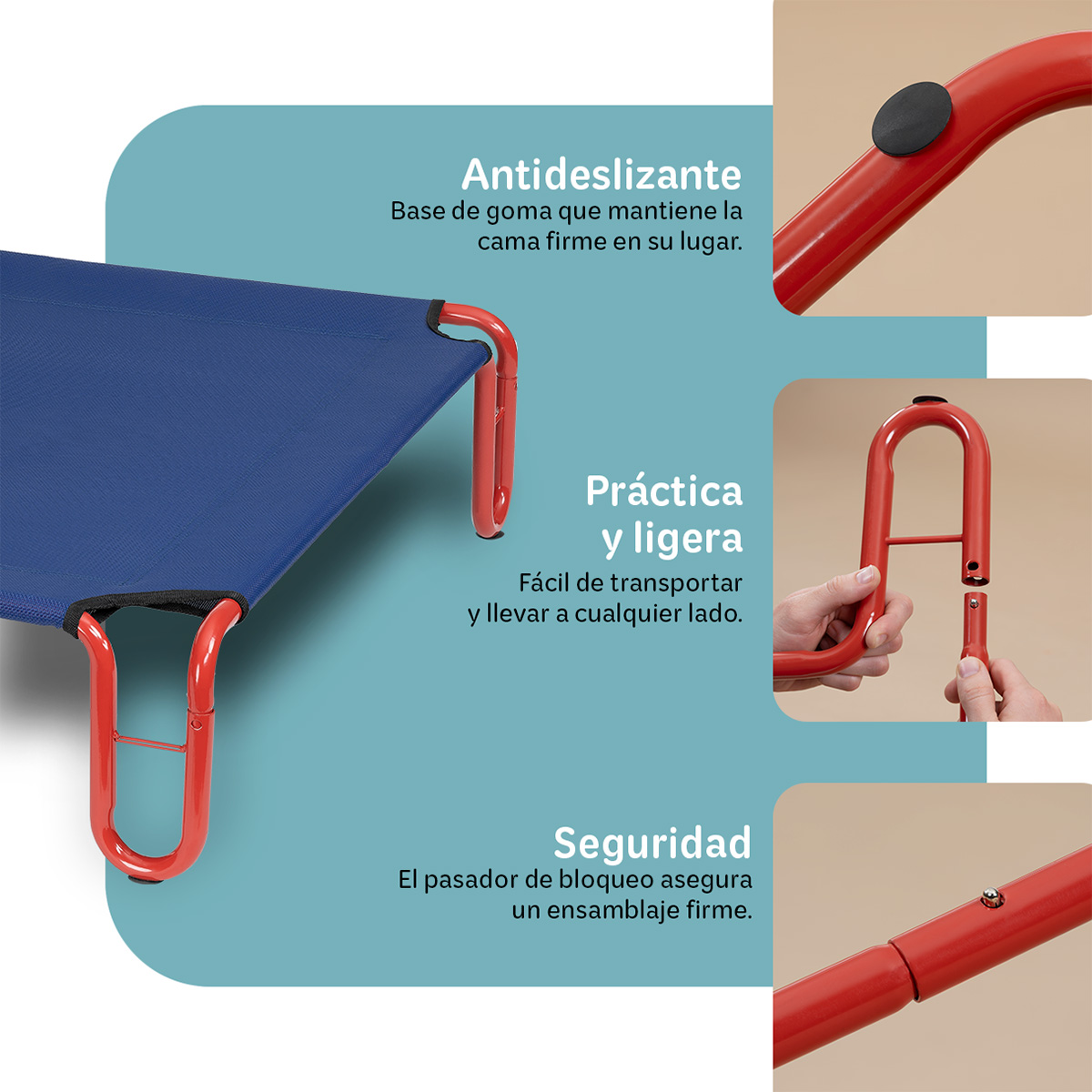 Foto 5 pulgar | Cama Elevada Para Perro, Mascotas Esquimal Grande Azul - Rojo Con Malla Transpirable