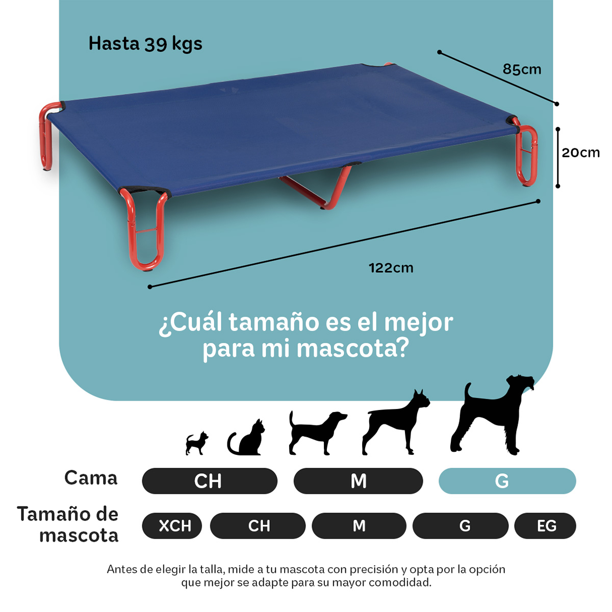 Foto 6 pulgar | Cama Elevada Para Perro, Mascotas Esquimal Grande Azul - Rojo Con Malla Transpirable