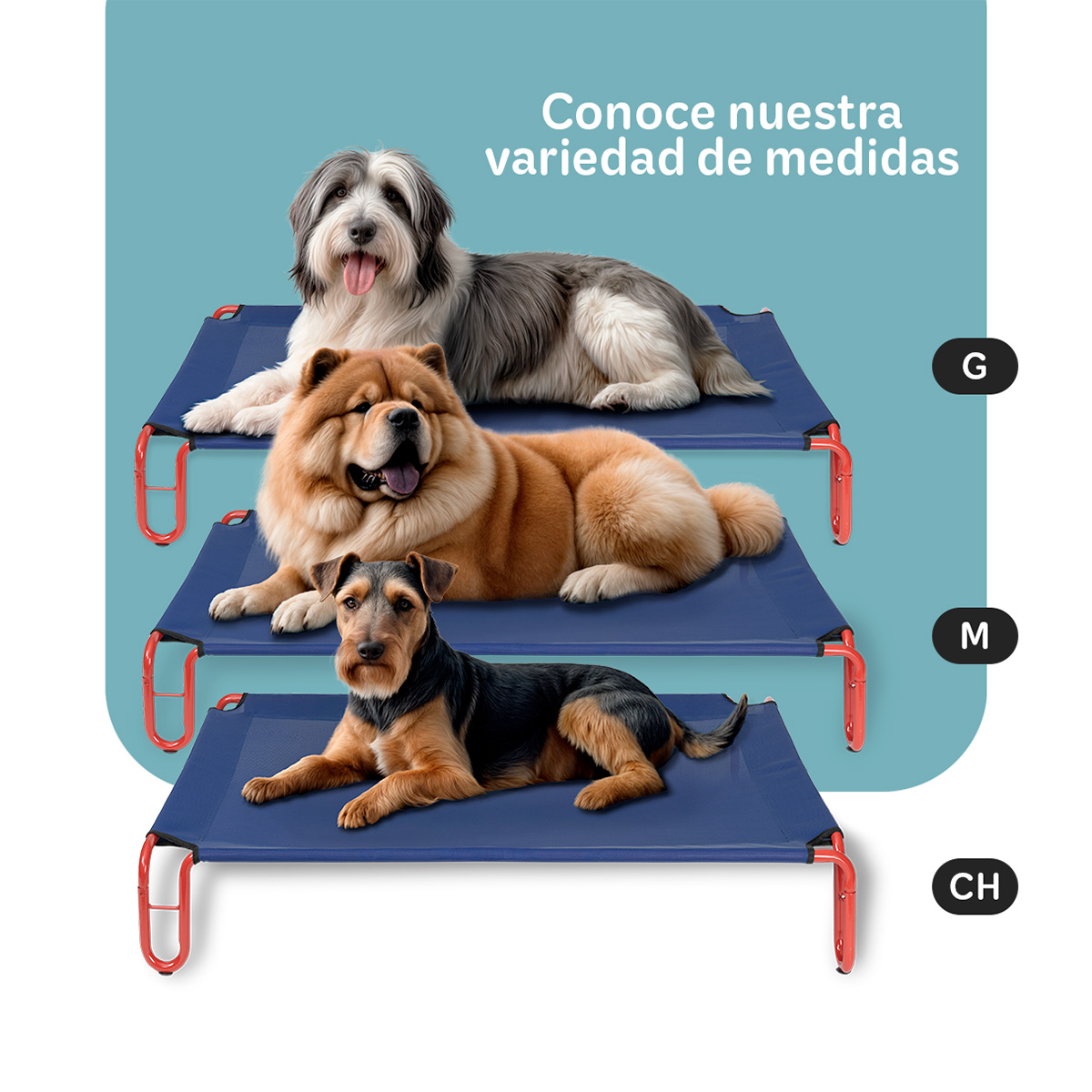 Foto 7 | Cama Elevada Para Perro, Mascotas Esquimal Grande Azul - Rojo Con Malla Transpirable