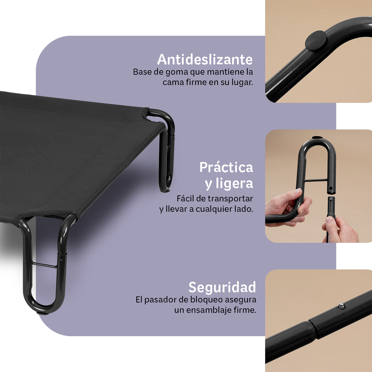 Foto 5 pulgar | Cama Elevada Para Perro, Mascotas Esquimal Chica Negro Con Malla Transpirable