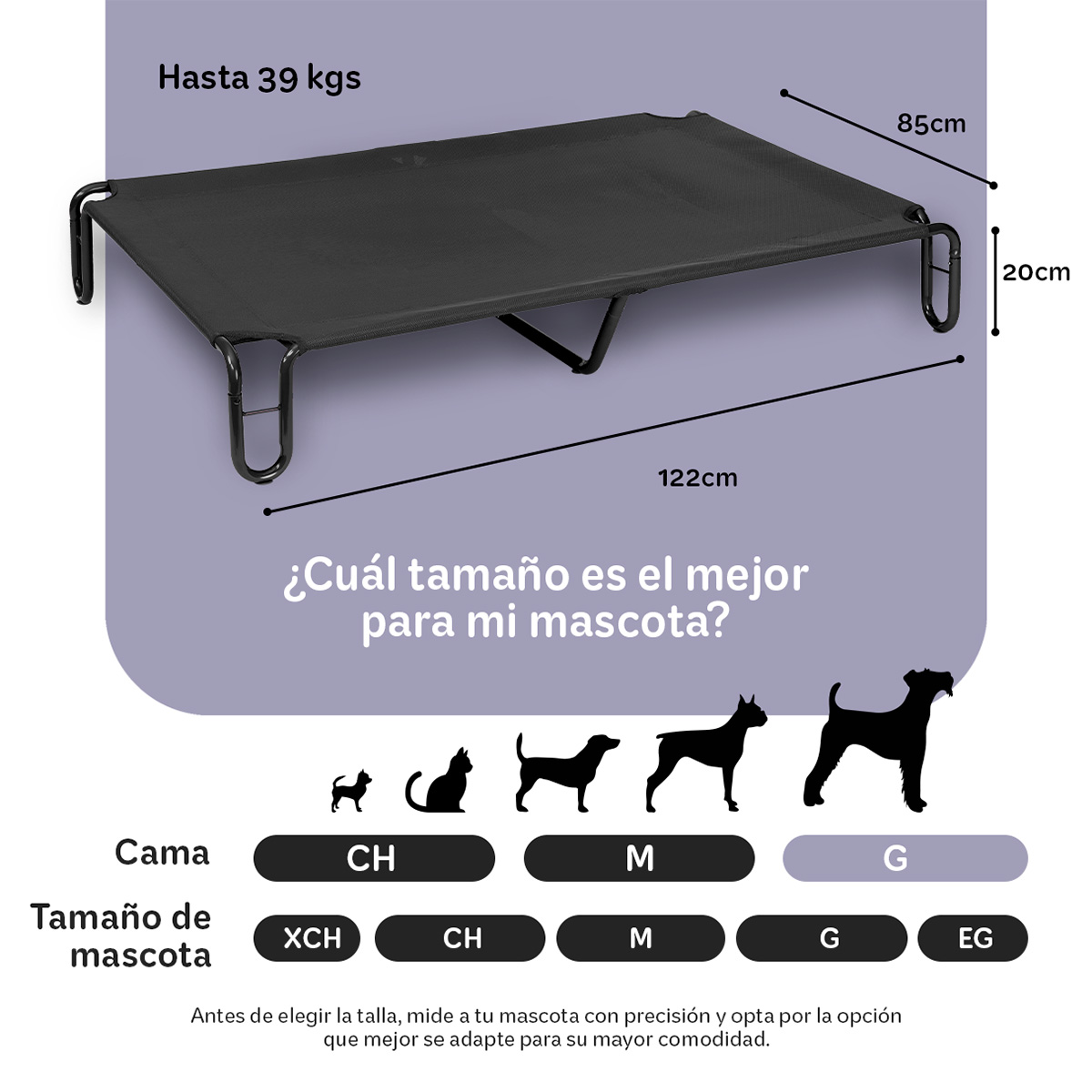 Foto 6 pulgar | Cama Elevada Para Perro, Mascotas Esquimal Grande Negro Con Malla Transpirable