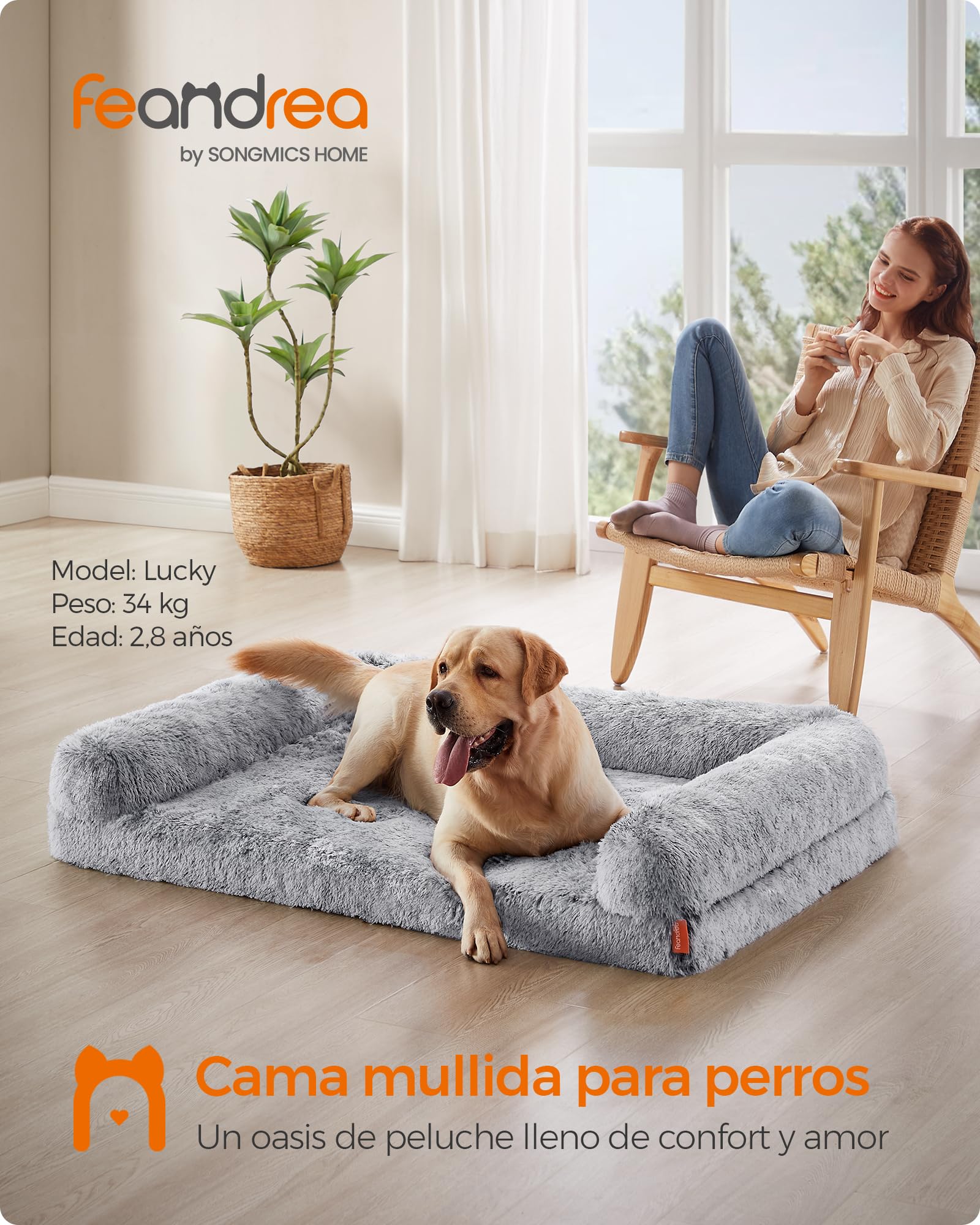 Foto 3 pulgar | Cama Feandrea Para Perros Grandes, 122x85x24 Cm, Funda Lavable Y Extraíble, Gris Ombré.