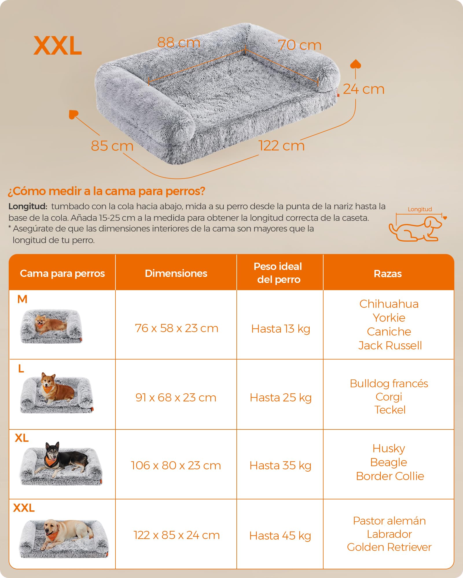 Foto 5 pulgar | Cama Feandrea Para Perros Grandes, 122x85x24 Cm, Funda Lavable Y Extraíble, Gris Ombré.