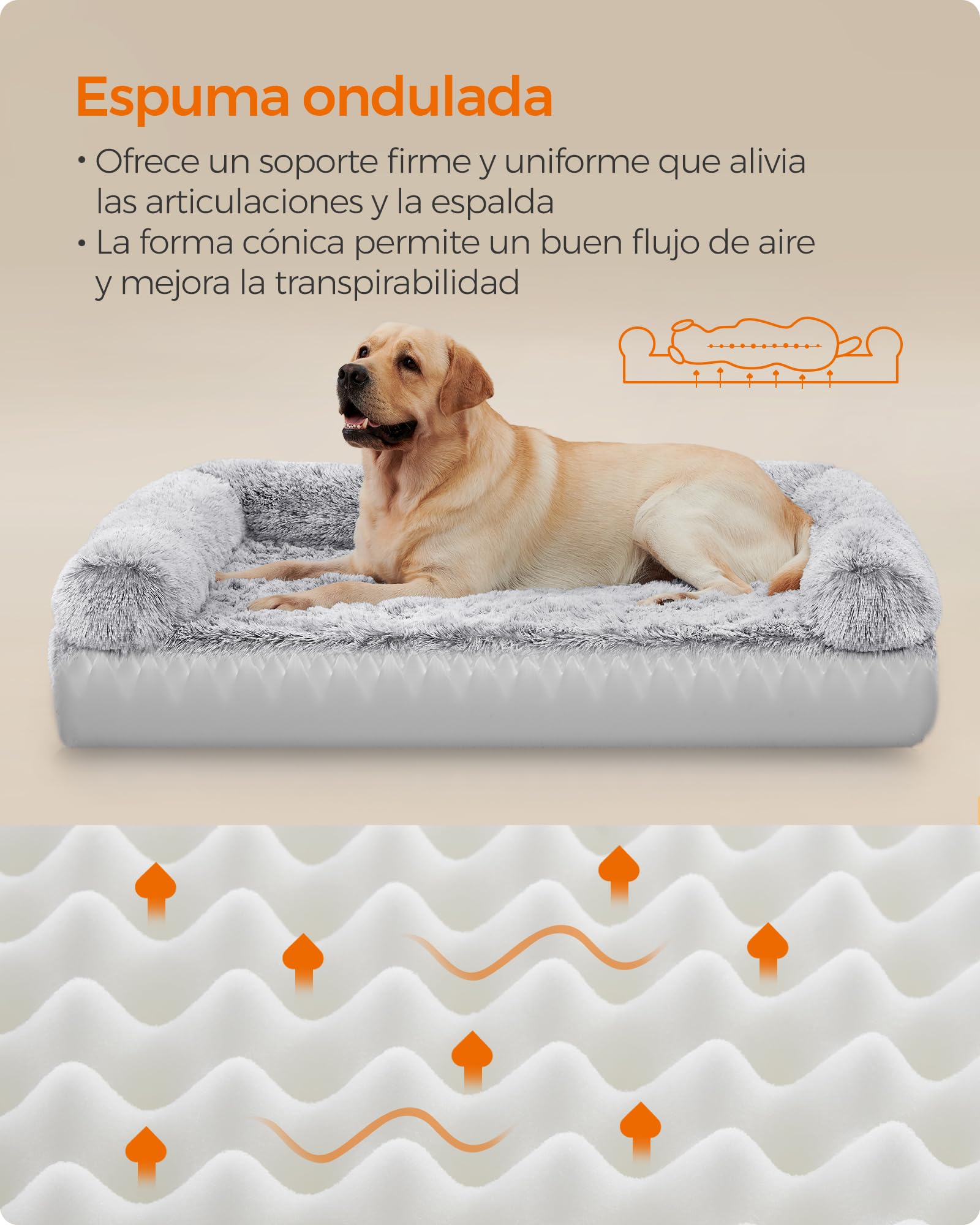 Foto 6 pulgar | Cama Feandrea Para Perros Grandes, 122x85x24 Cm, Funda Lavable Y Extraíble, Gris Ombré.