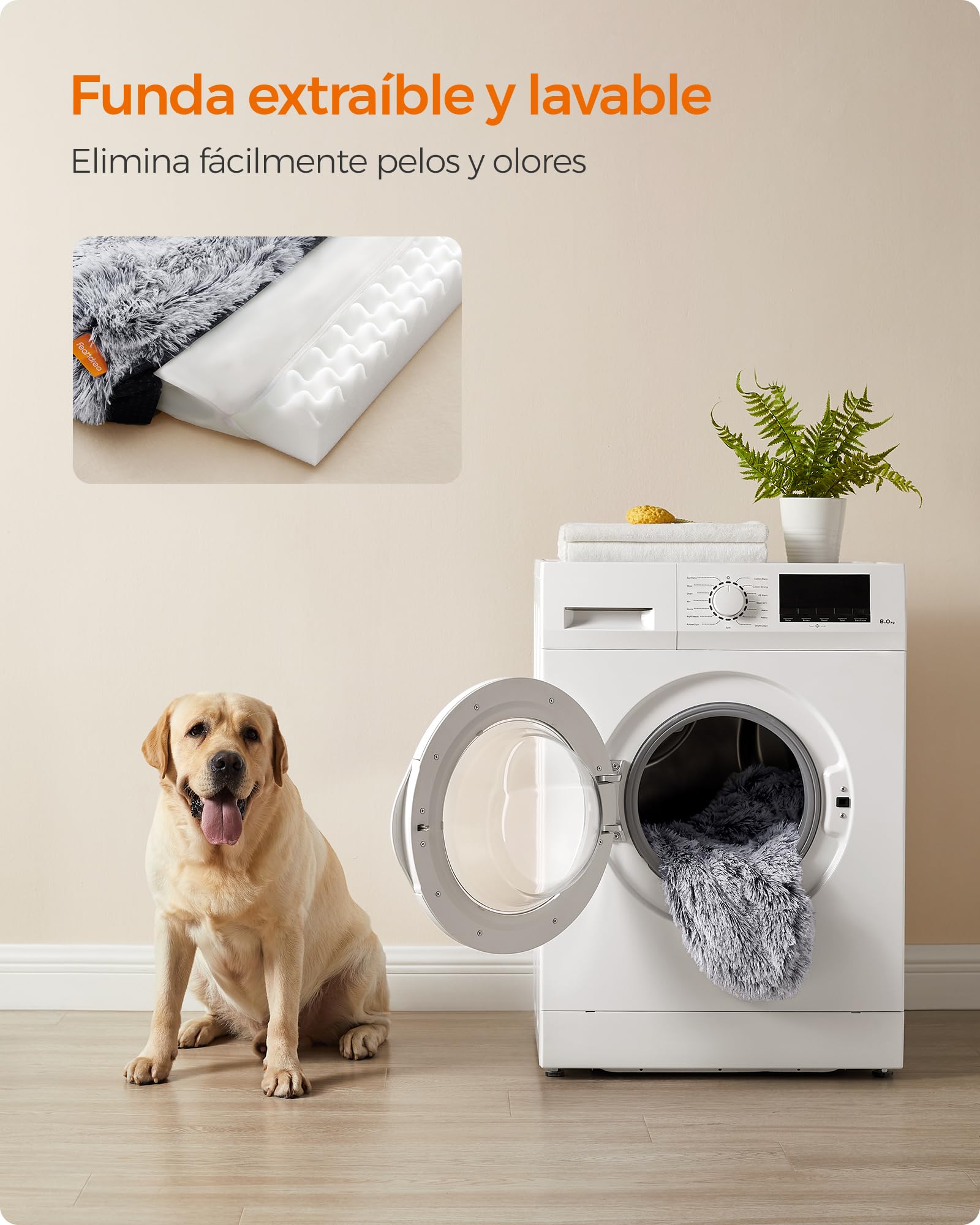 Foto 7 pulgar | Cama Feandrea Para Perros Grandes, 122x85x24 Cm, Funda Lavable Y Extraíble, Gris Ombré.