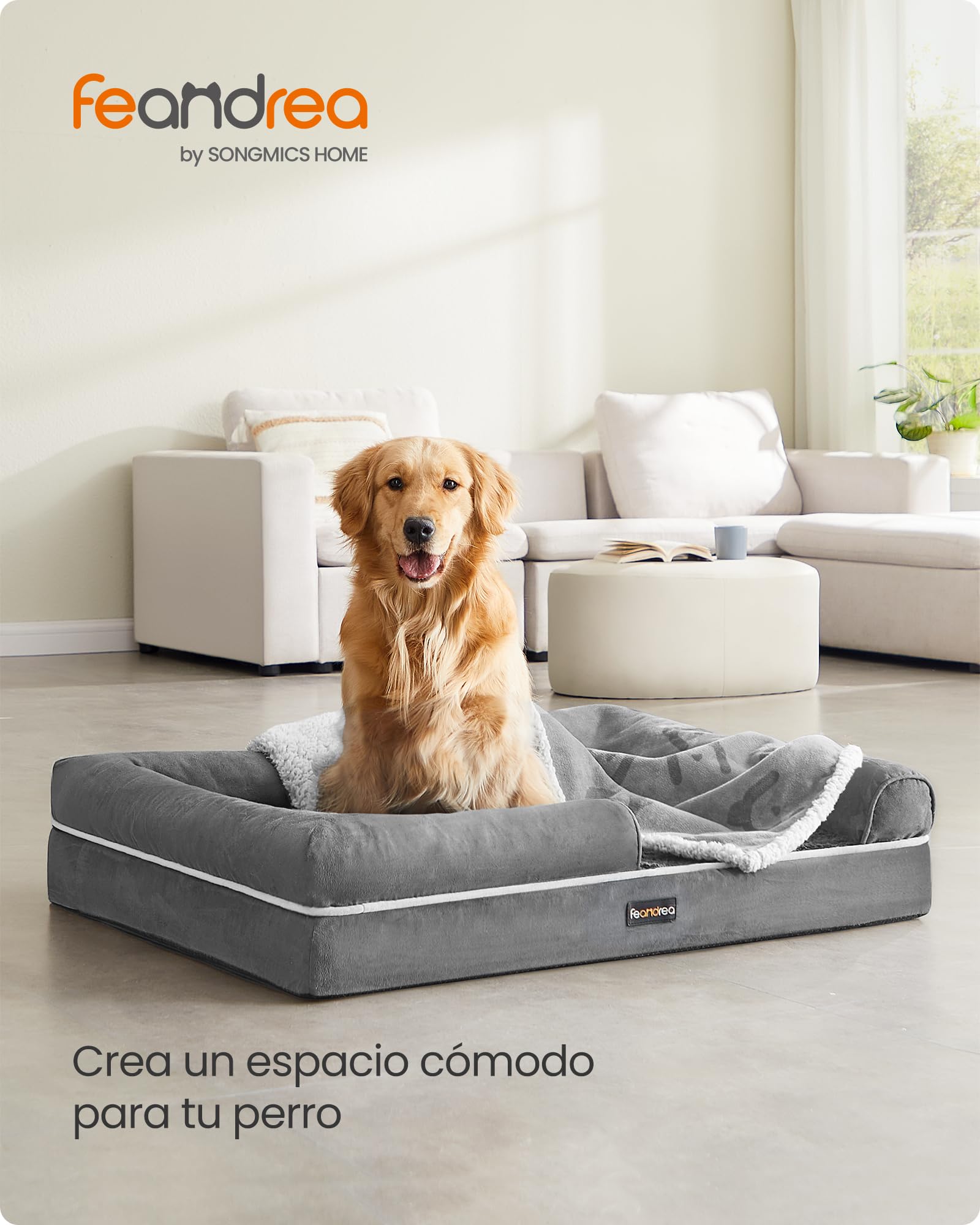 Foto 4 pulgar | Feandrea Cama Ortopédica Para Perros Grandes, Espuma Viscoelástica, Funda Lavable, Antideslizante, 44x34x10'', Gris