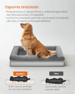 Foto 4 | Feandrea Cama Ortopédica Para Perros Grandes, Espuma Viscoelástica, Funda Lavable, Antideslizante, 44x34x10'', Gris