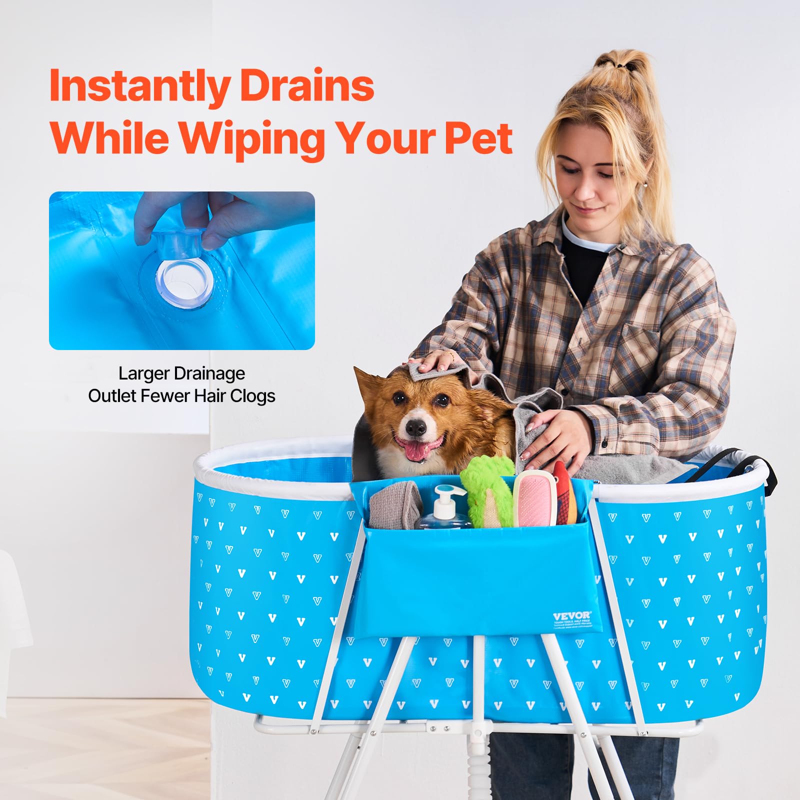 Foto 6 pulgar | Bañera Portátil Para Perros Vevor Elevada Y Plegable, Azul Claro - Venta Internacional.