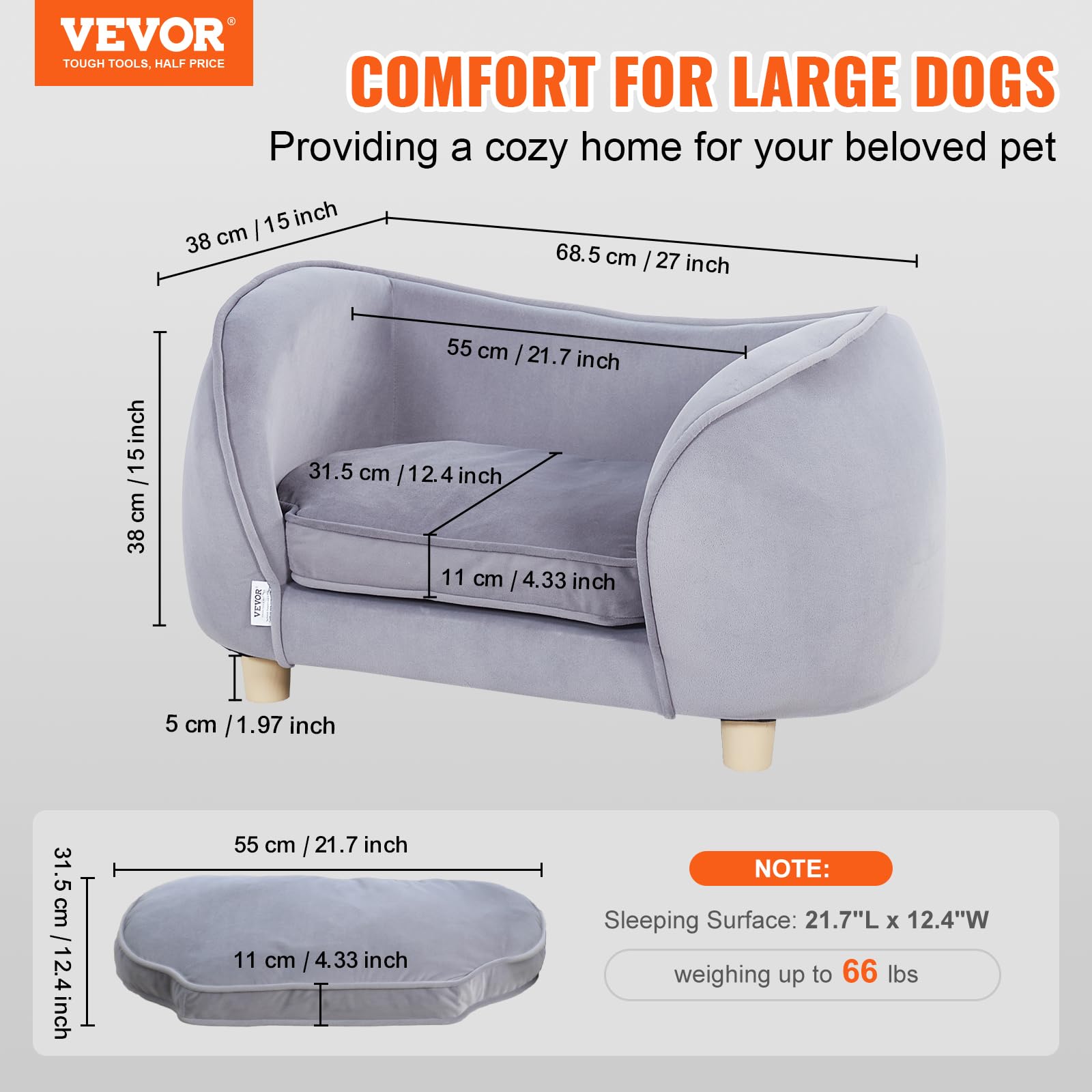 Foto 2 | Cama Para Perros Vevor, Sofá Para Perros Y Gatos Pequeños, Color Gris - Venta Internacional.