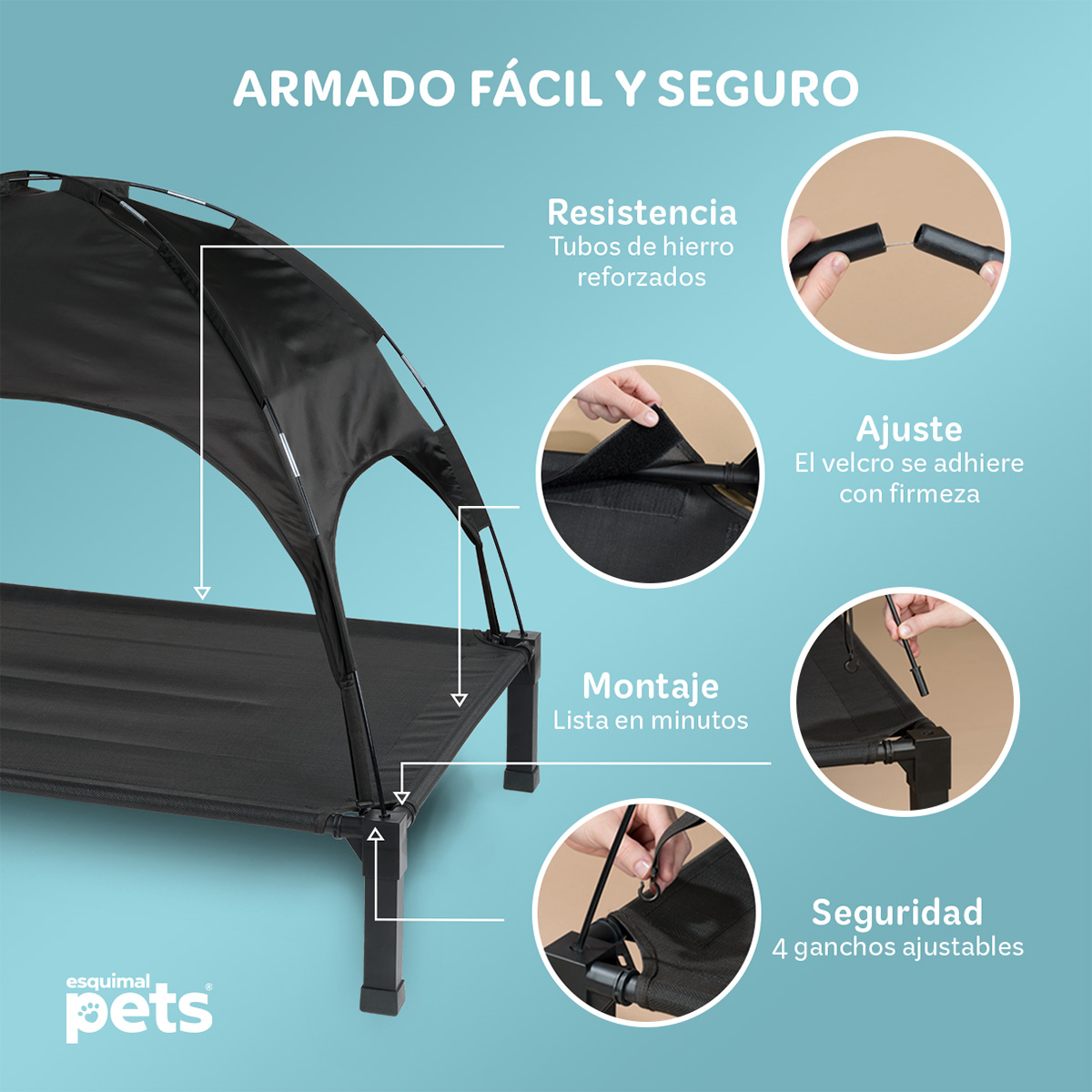 Foto 4 pulgar | Cama Elevada Para Perro, Mascotas Esquimal Con Toldo Impermeable Y Malla Transpirable, 129 X 91 X 97 Cm, Negro