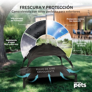 Foto 2 | Cama Elevada Para Perro, Mascotas Esquimal Con Toldo Impermeable Y Malla Transpirable, 106 X 76 X 88 Cm, Negro